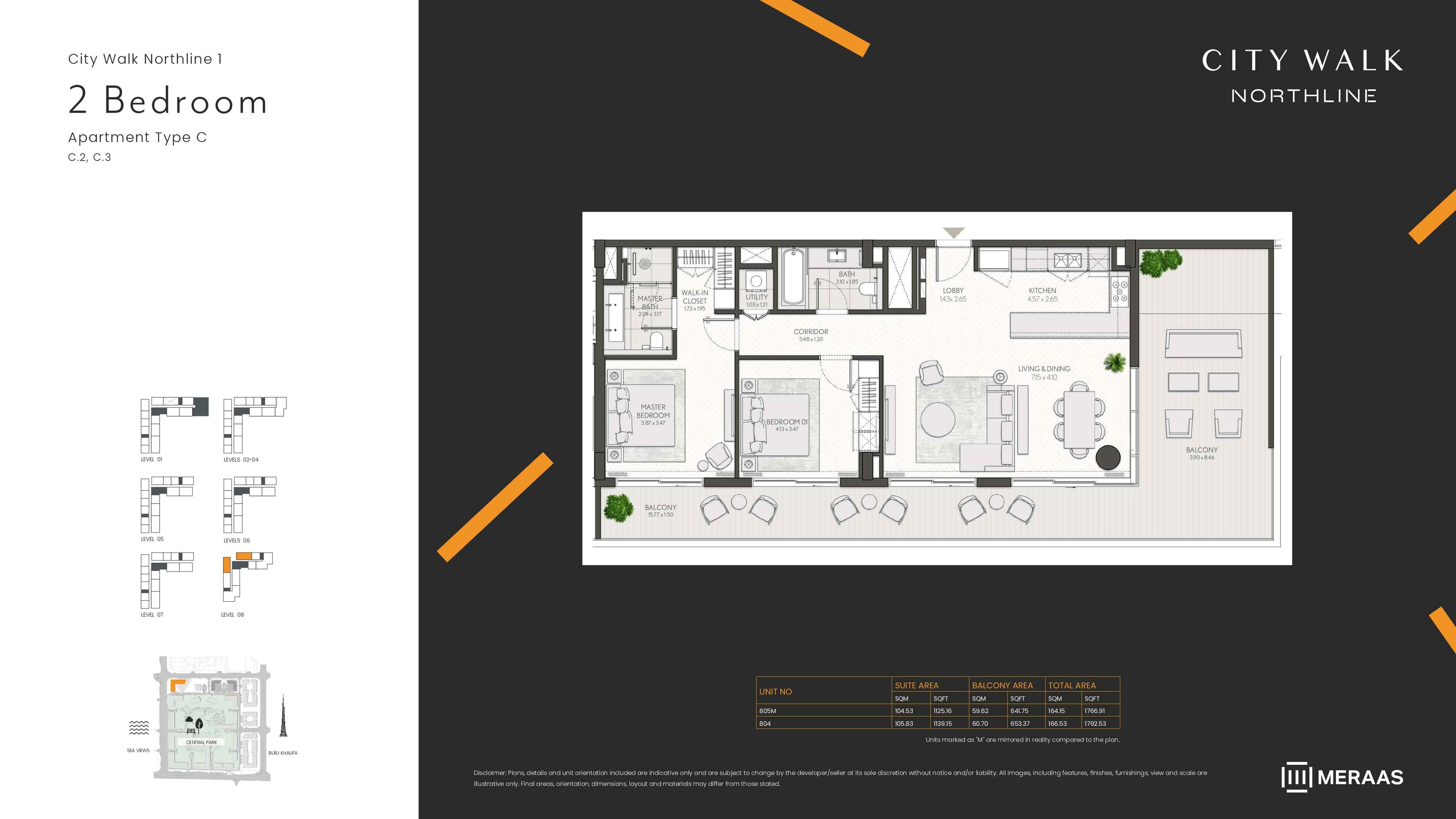 City Walk Northline 1, 2-Bed Floor Plan, type: 2BD-Type C2, C3