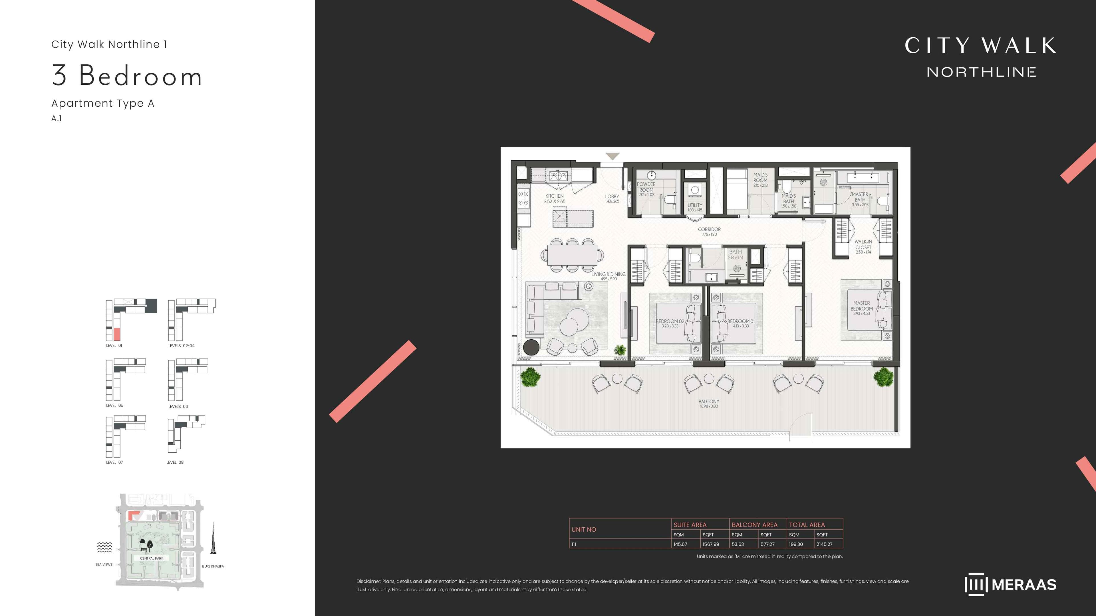 City Walk Northline 1, 3-Bed Floor Plan, type: 3BD-Type A1