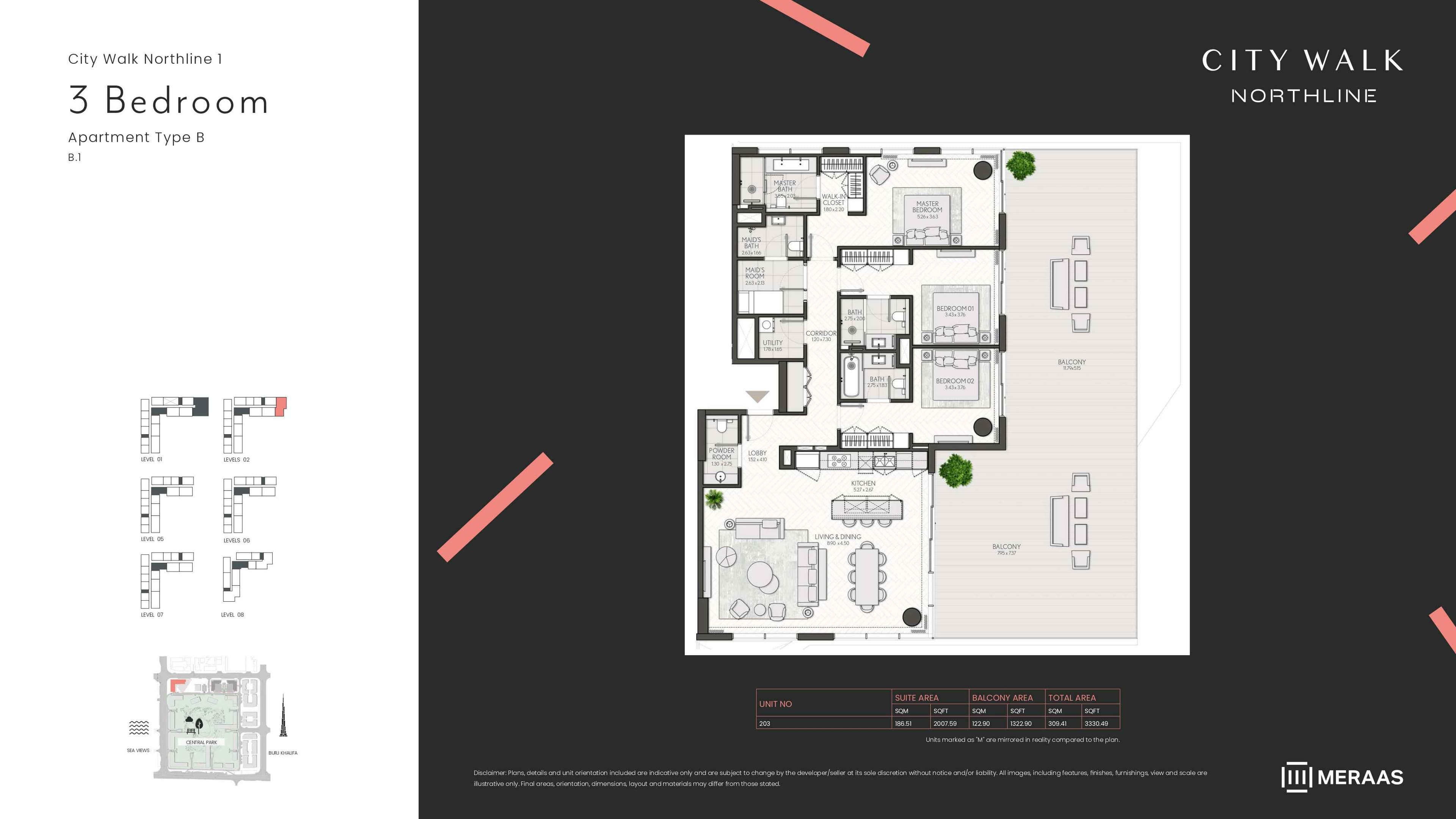 City Walk Northline 1, 3-Bed Floor Plan, type: 3BD-Type B1