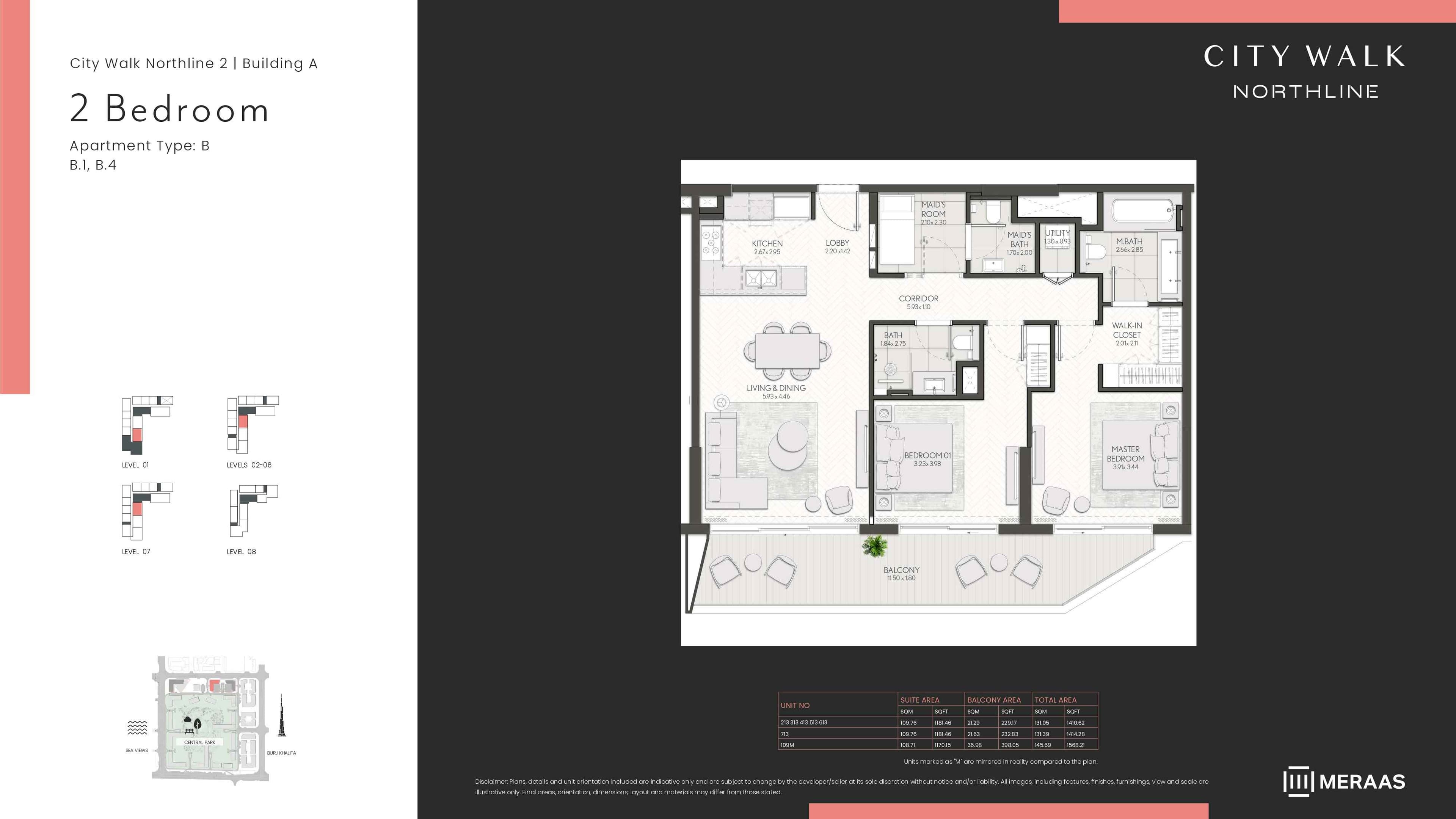 City Walk Northline 2 - Building A, 2-Bed Floor Plan, type: BLDG A - 2BD - TYPE B1, B4