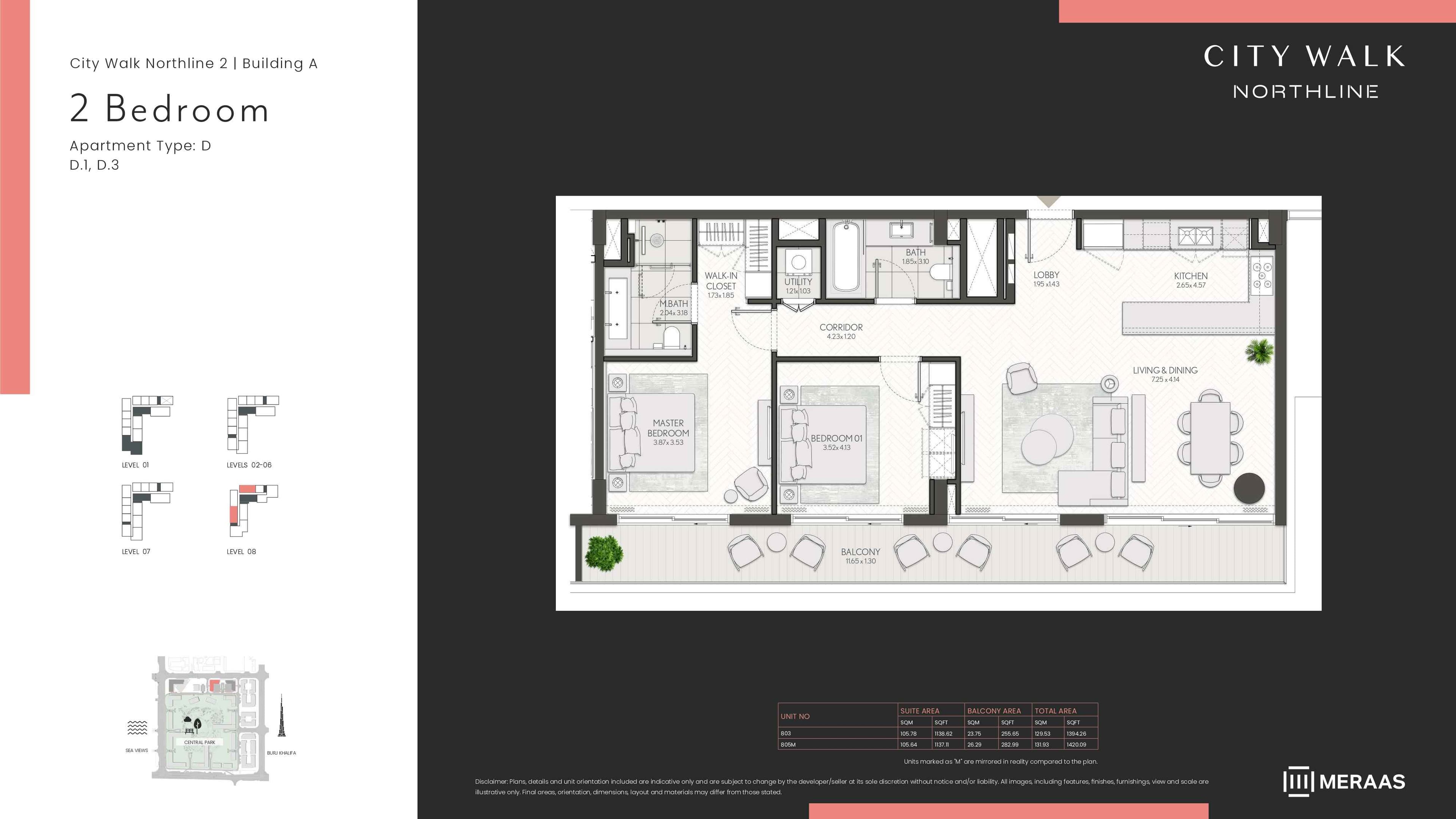 City Walk Northline 2 - Building A, 2-Bed Floor Plan, type: BLDG A - 2BD - TYPE D1, D3