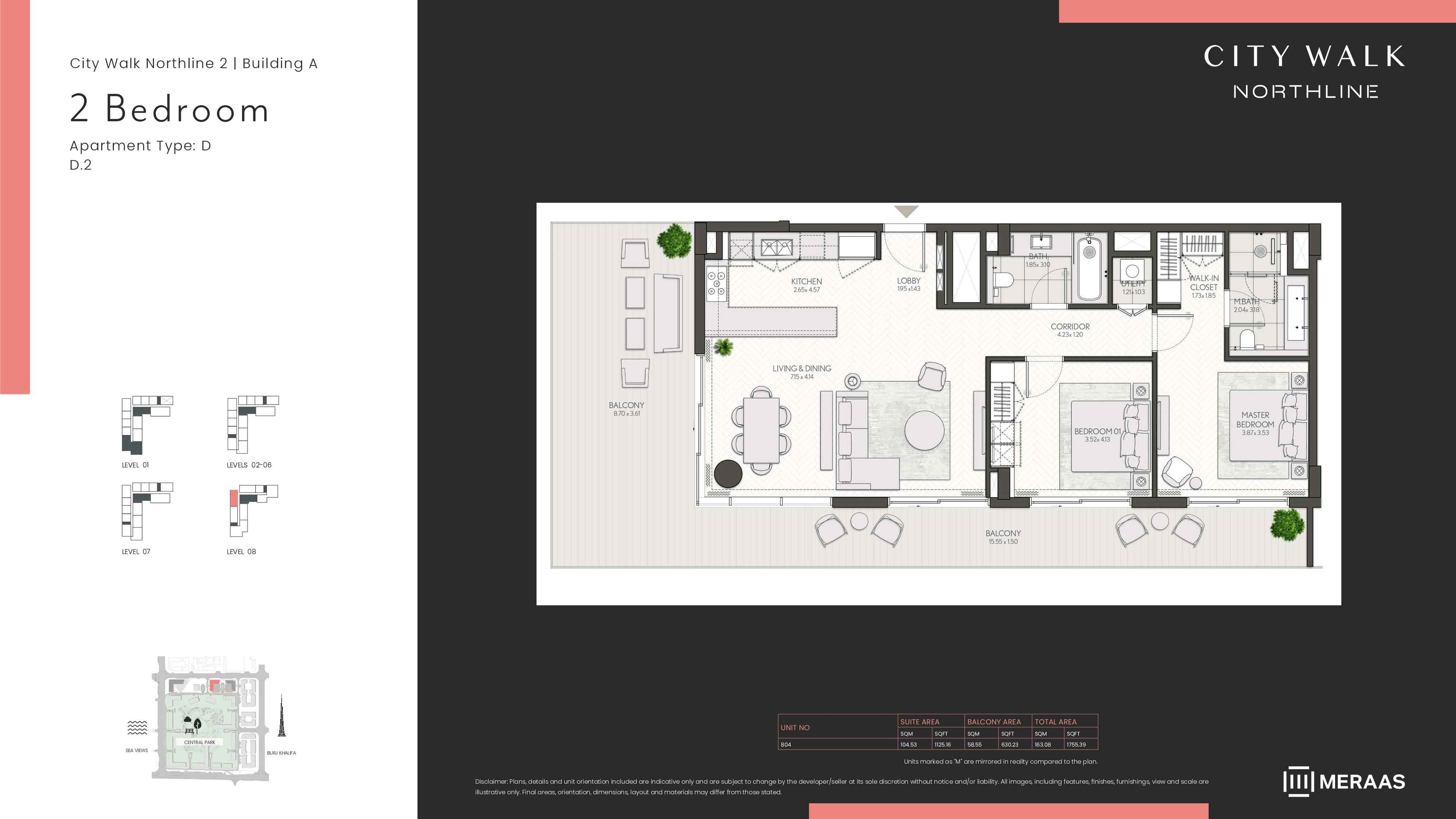 City Walk Northline 2 - Building A, 2-Bed Floor Plan, type: BLDG A - 2BD - TYPE D2