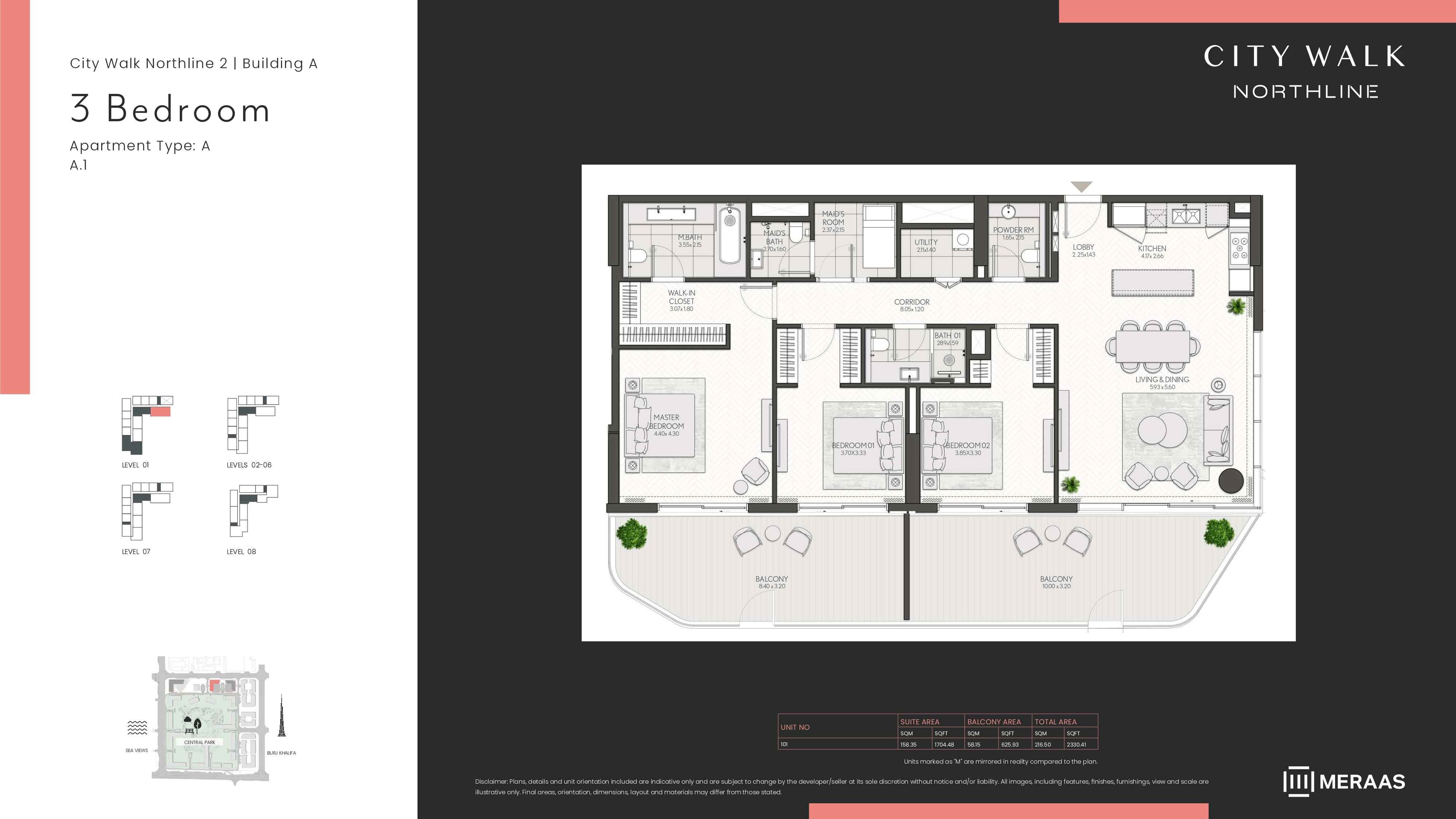 City Walk Northline 2 - Building A, 3-Bed Floor Plan, type: BLDG A - 3BD - TYPE A1