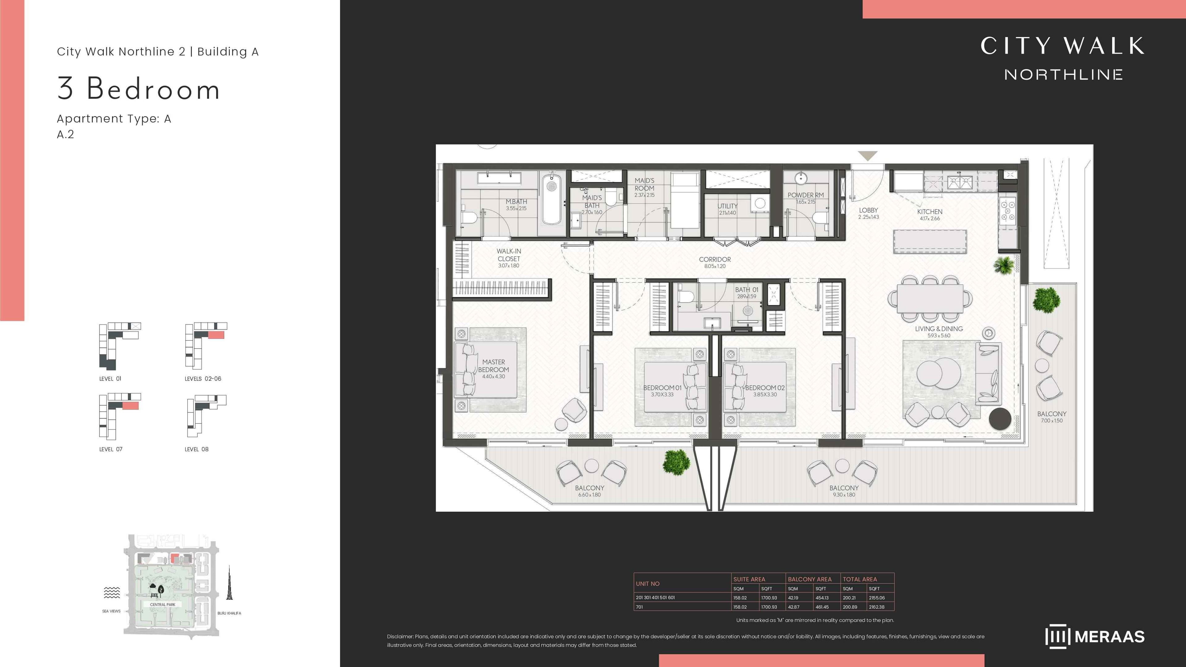 City Walk Northline 2 - Building A, 3-Bed Floor Plan, type: BLDG A - 3BD - TYPE A2