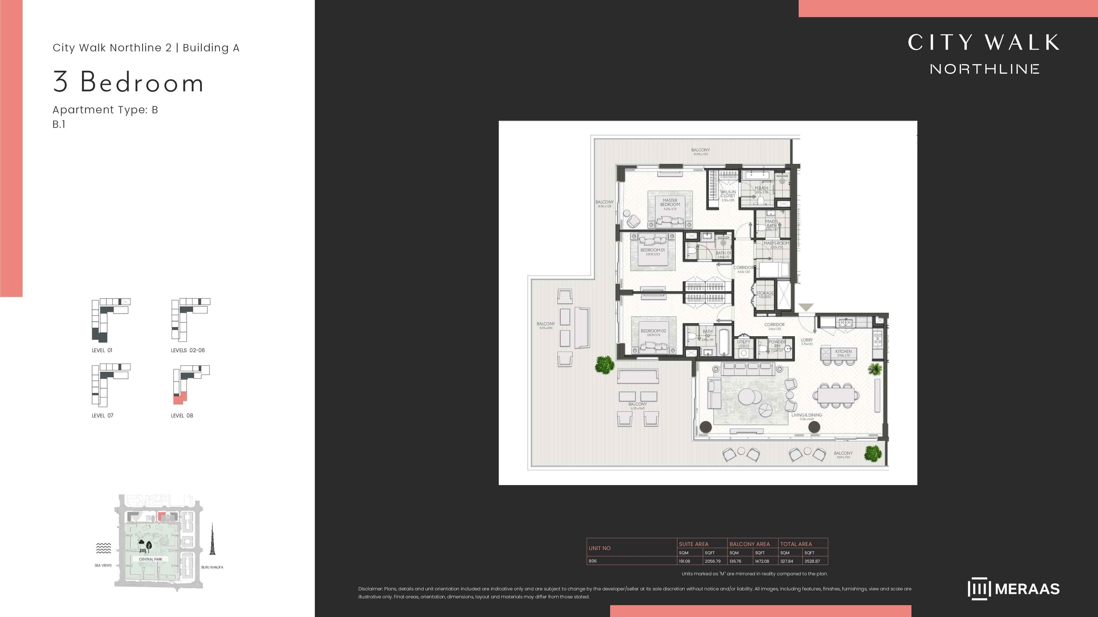 City Walk Northline 2 - Building A, 3-Bed Floor Plan, type: BLDG A - 3BD - TYPE B1