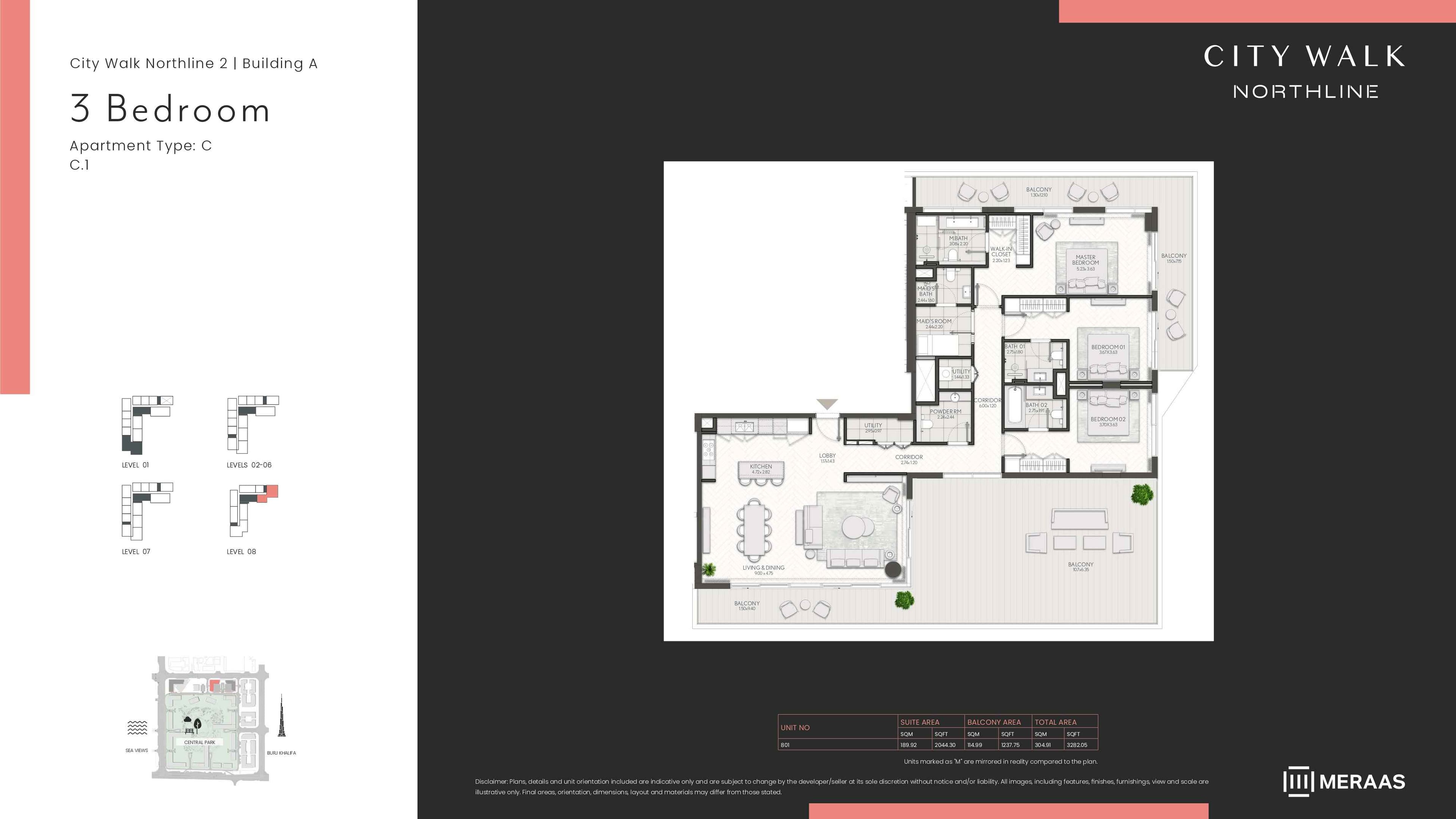 City Walk Northline 2 - Building A, 3-Bed Floor Plan, type: BLDG A - 3BD - TYPE C1