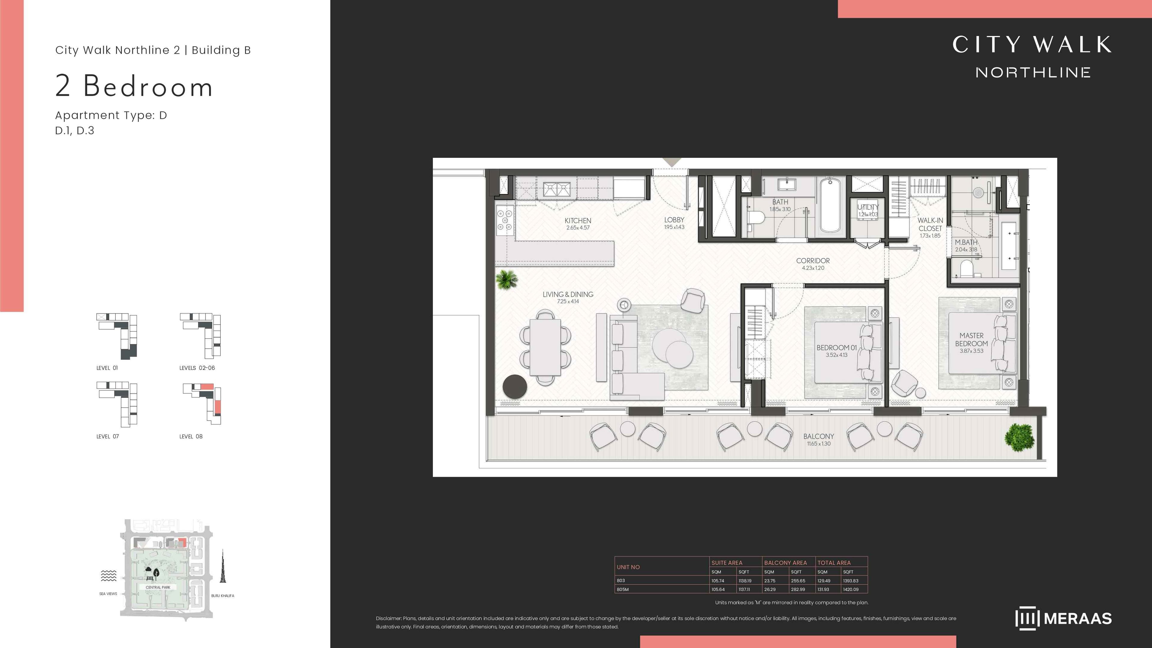 City Walk Northline 2 - Building A, 2-Bed Floor Plan, type: BLDG B - 2BD - TYPE D1, D3