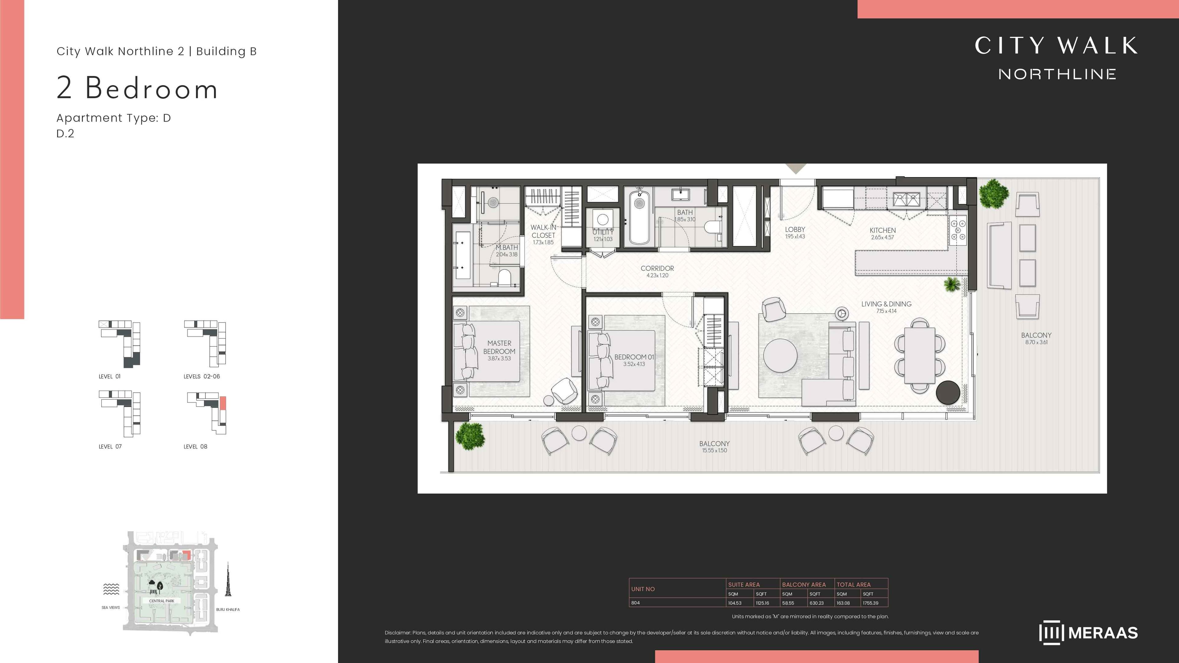 City Walk Northline 2 - Building A, 2-Bed Floor Plan, type: BLDG B - 2BD - TYPE D2
