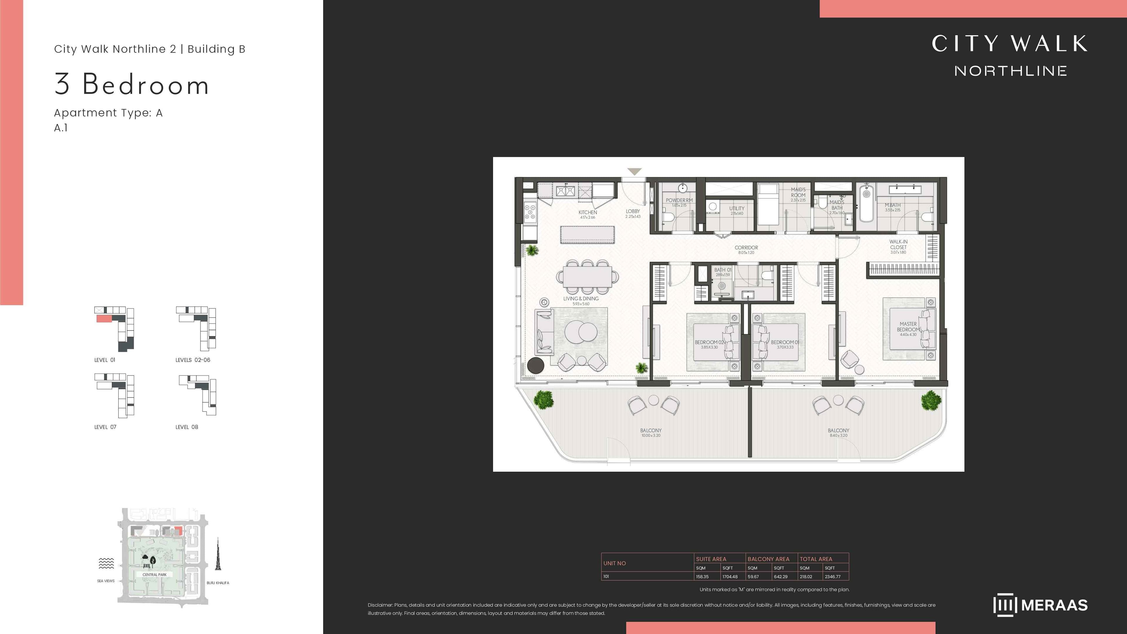 City Walk Northline 2 - Building A, 3-Bed Floor Plan, type: BLDG B - 3BD - TYPE A1