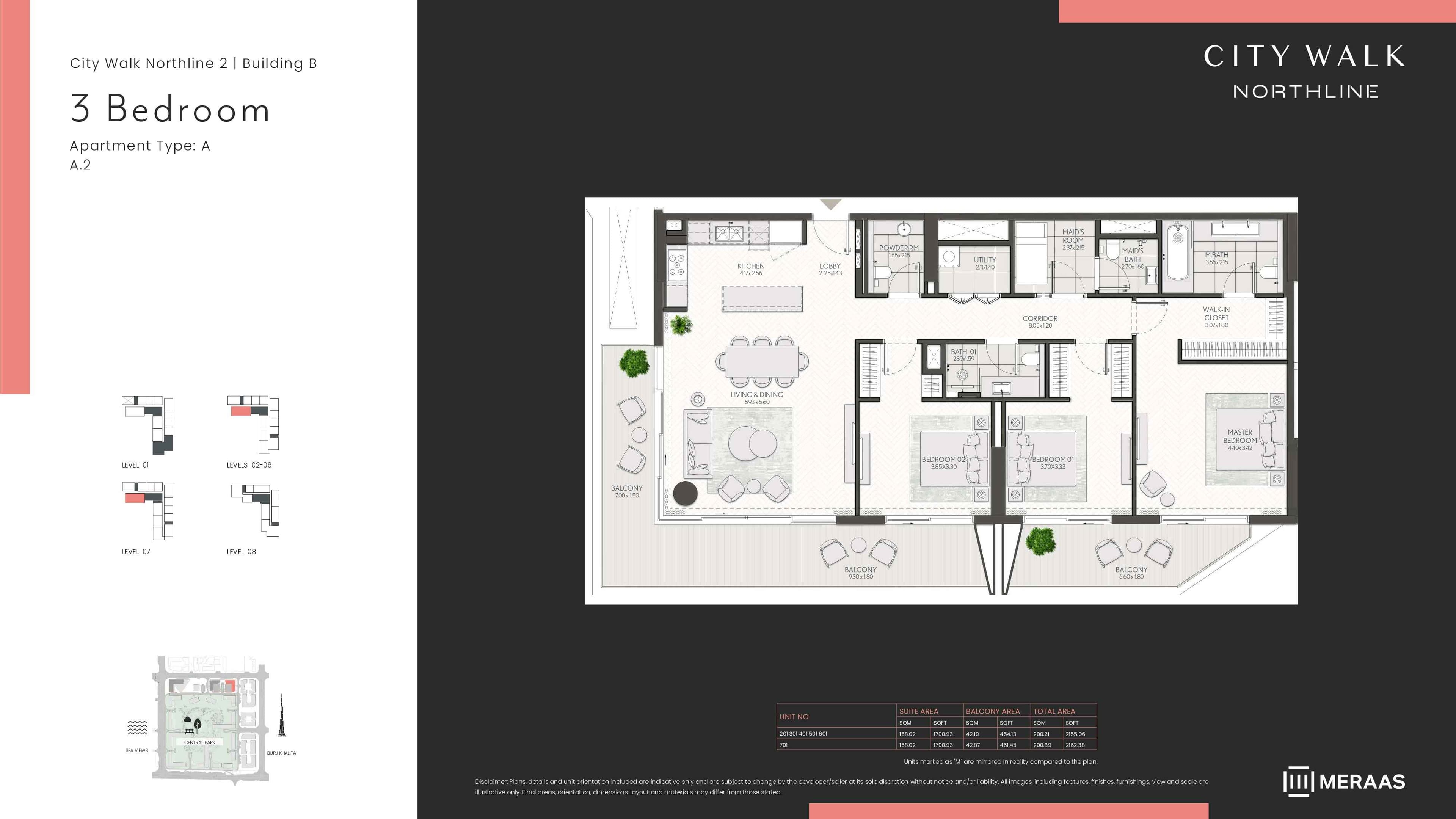 City Walk Northline 2 - Building A, 3-Bed Floor Plan, type: BLDG B - 3BD - TYPE A2