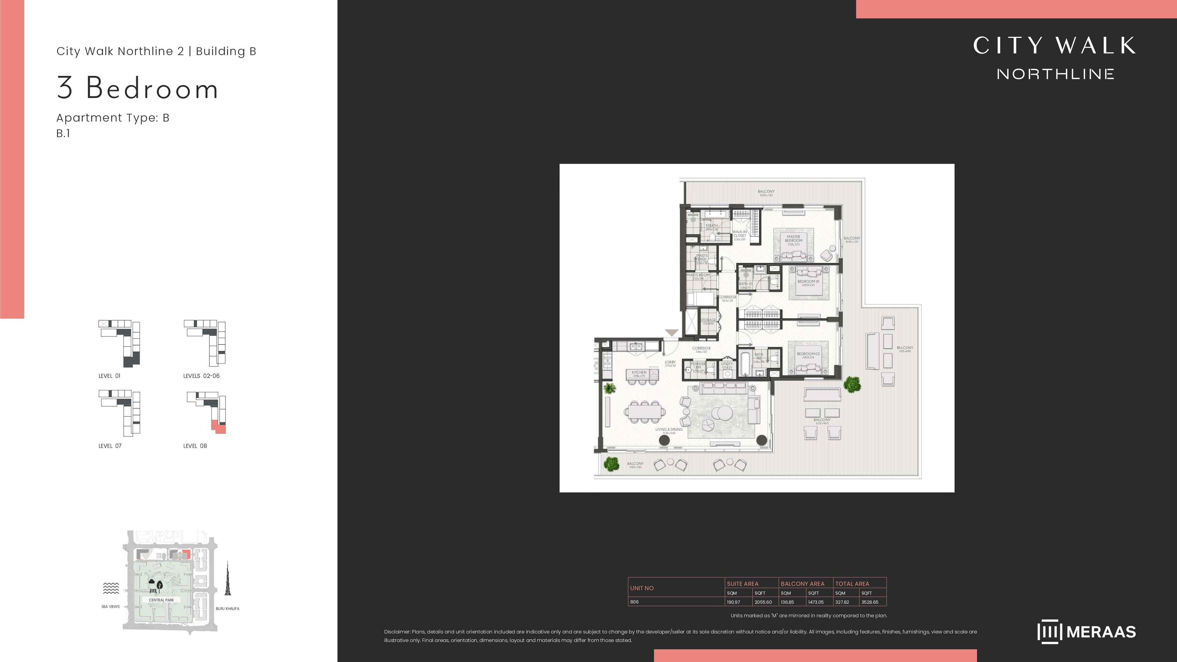 City Walk Northline 2 - Building A, 3-Bed Floor Plan, type: BLDG B - 3BD - TYPE B1