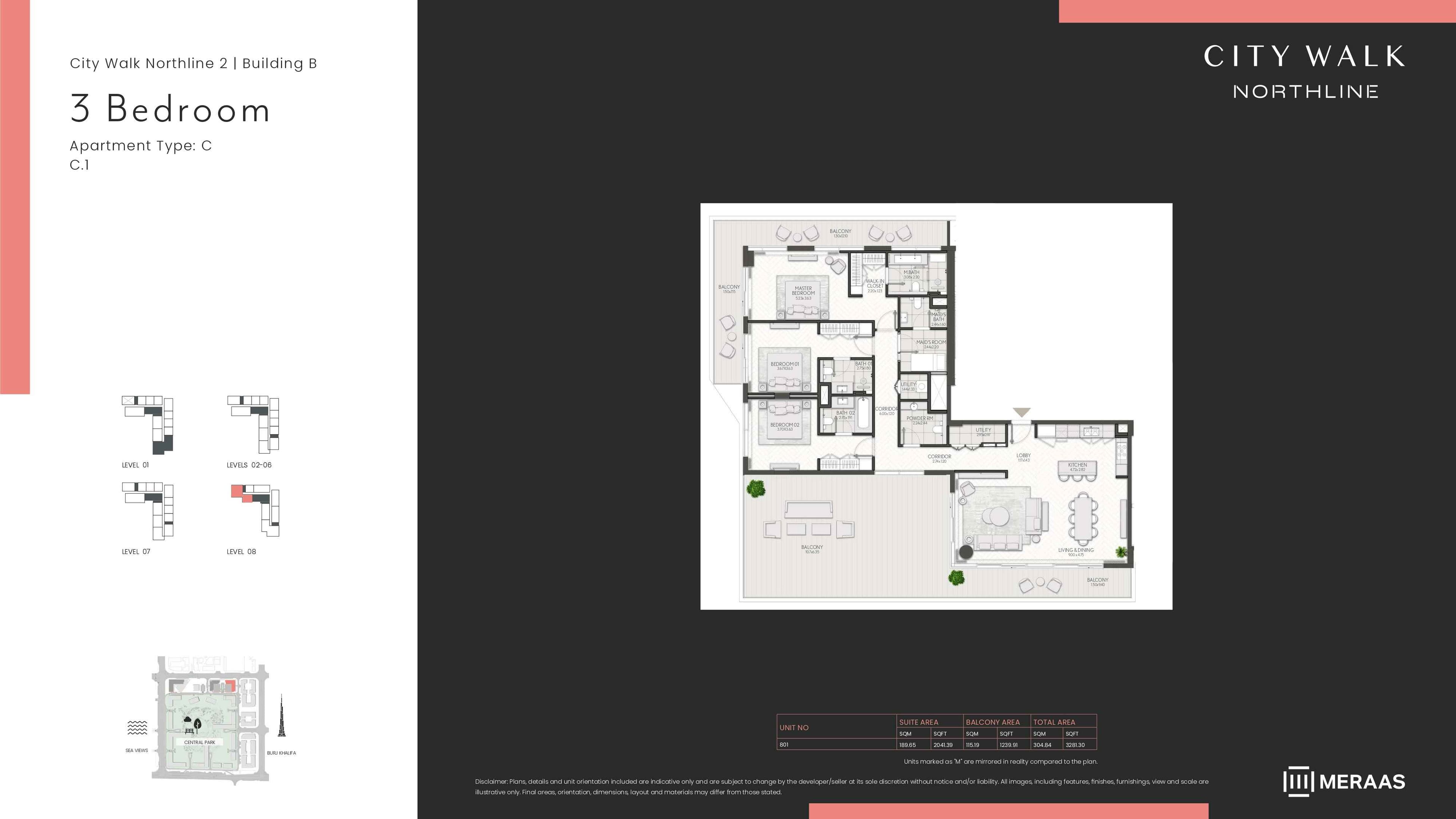 City Walk Northline 2 - Building A, 3-Bed Floor Plan, type: BLDG B - 3BD - TYPE C1