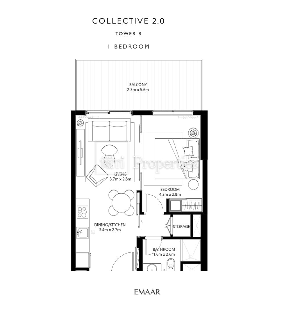 Collective 2.0 Tower A, 2-Bed Floor Plan, type: 2 Bedroom