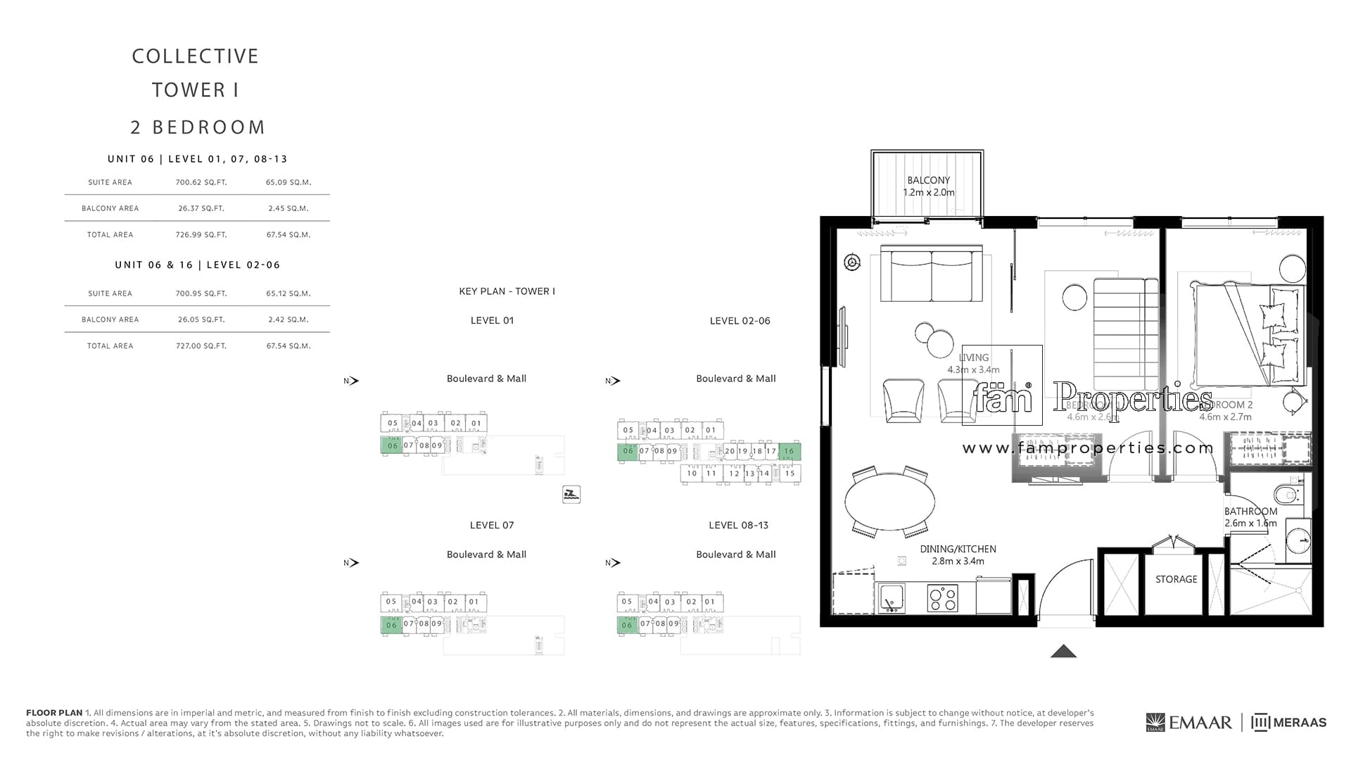 Collective Tower 1, 2-Bed Floor Plan, type: 2 Bedroom