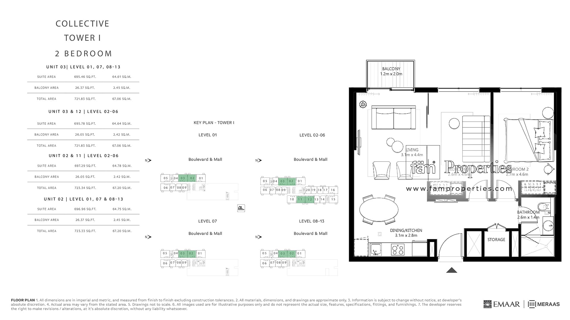 Collective Tower 1, 2-Bed Floor Plan, type: 2 Bedroom