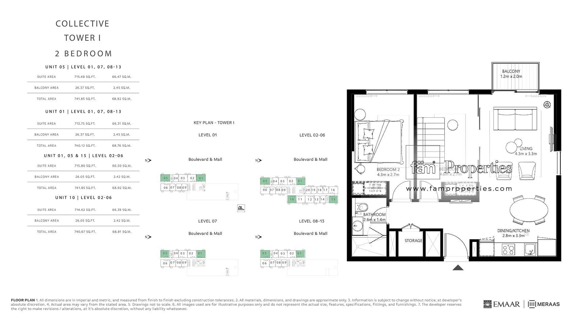 Collective Tower 1, 2-Bed Floor Plan, type: 2 Bedroom