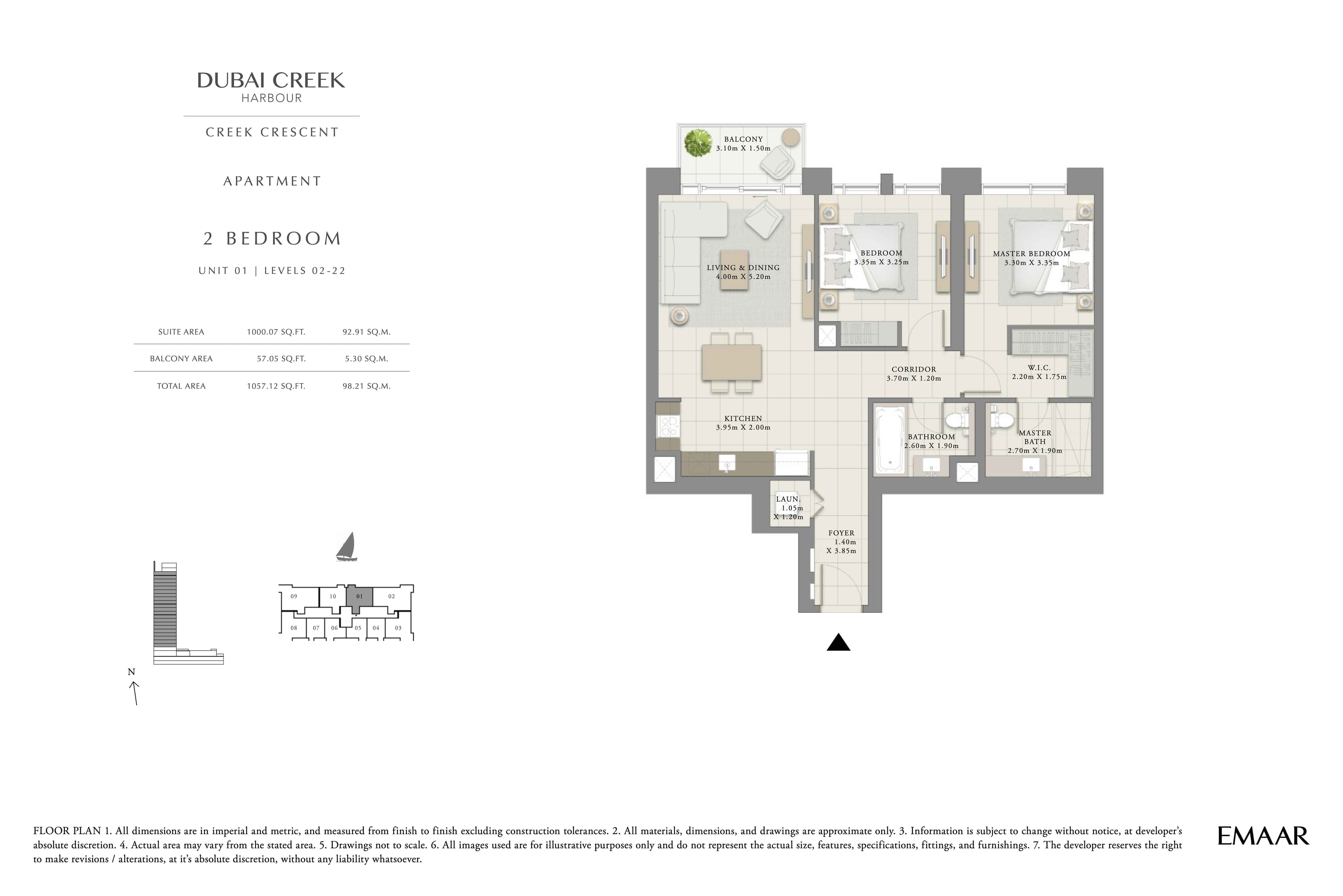 Creek Crescent, 2-Bed Floor Plan, type: 2BR - Unit 1 - Lvl 2-22