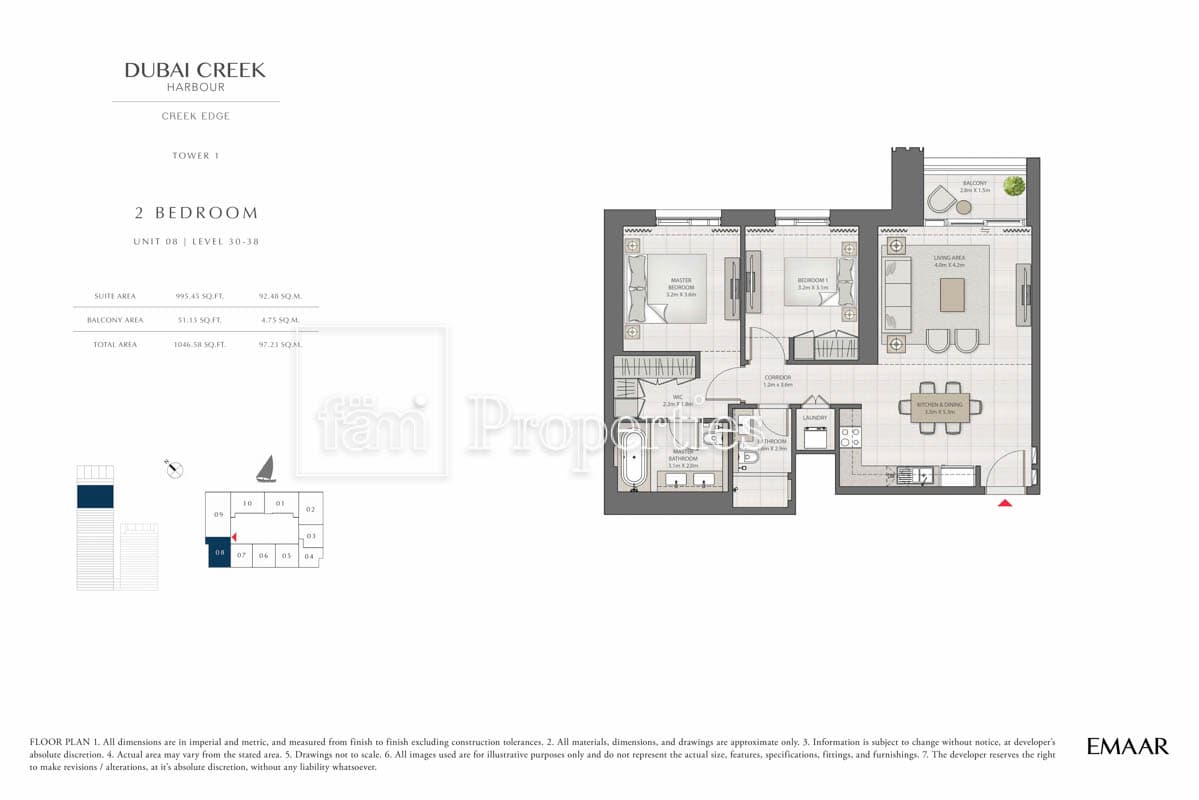 Creek Edge Tower 1, 2-Bed Floor Plan, type: 2 Bedroom