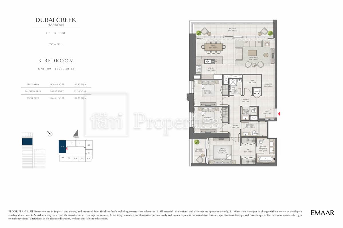 Creek Edge Tower 1, 3-Bed Floor Plan, type: 3 Bedroom