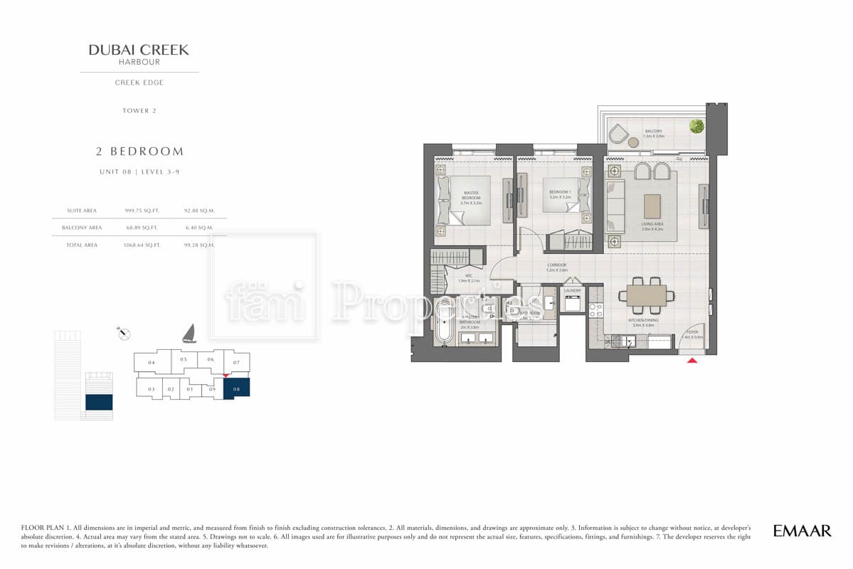 Creek Edge Tower 1, 2-Bed Floor Plan, type: 2 Bedroom