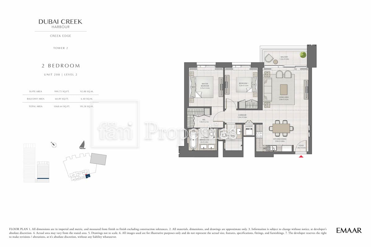 Creek Edge Tower 1, 2-Bed Floor Plan, type: 2 Bedroom