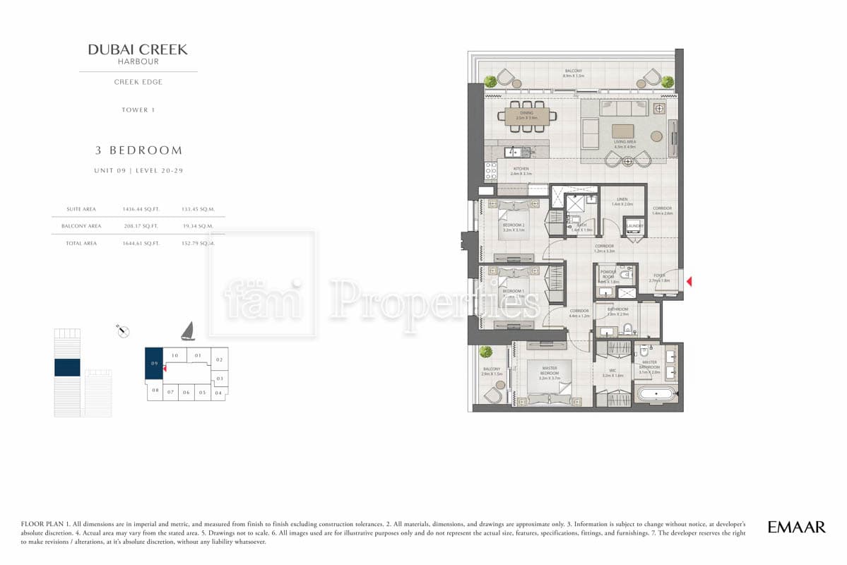 Creek Edge Tower 1, 3-Bed Floor Plan, type: 3 Bedroom