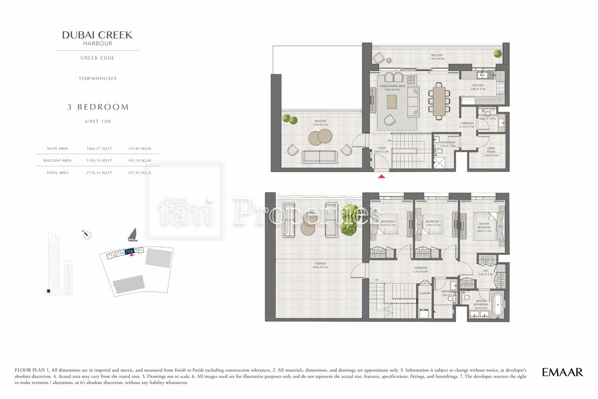 Creek Edge Tower 1, 3-Bed Floor Plan, type: 3 Bedroom