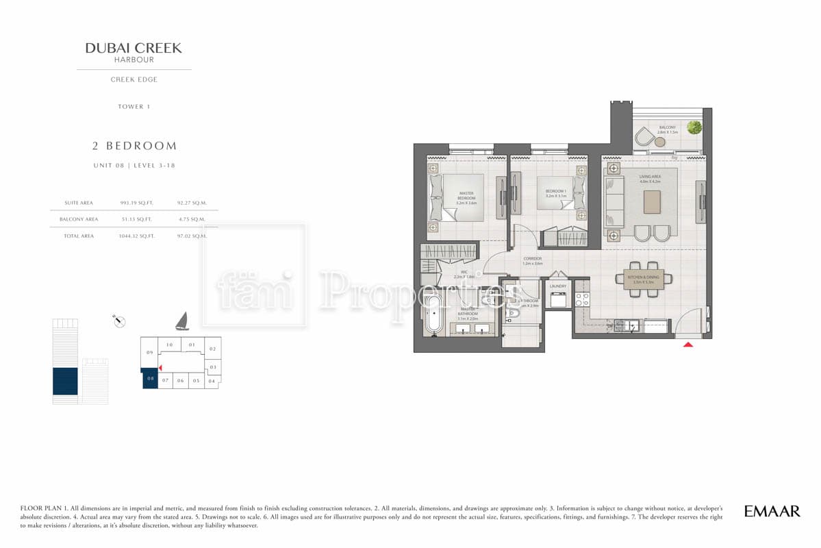 Creek Edge Tower 1, 2-Bed Floor Plan, type: 2 Bedroom