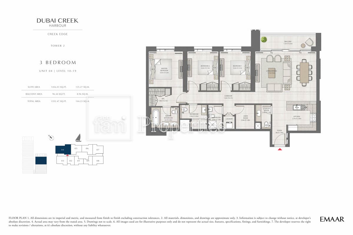 Creek Edge Tower 1, 3-Bed Floor Plan, type: 3 Bedroom