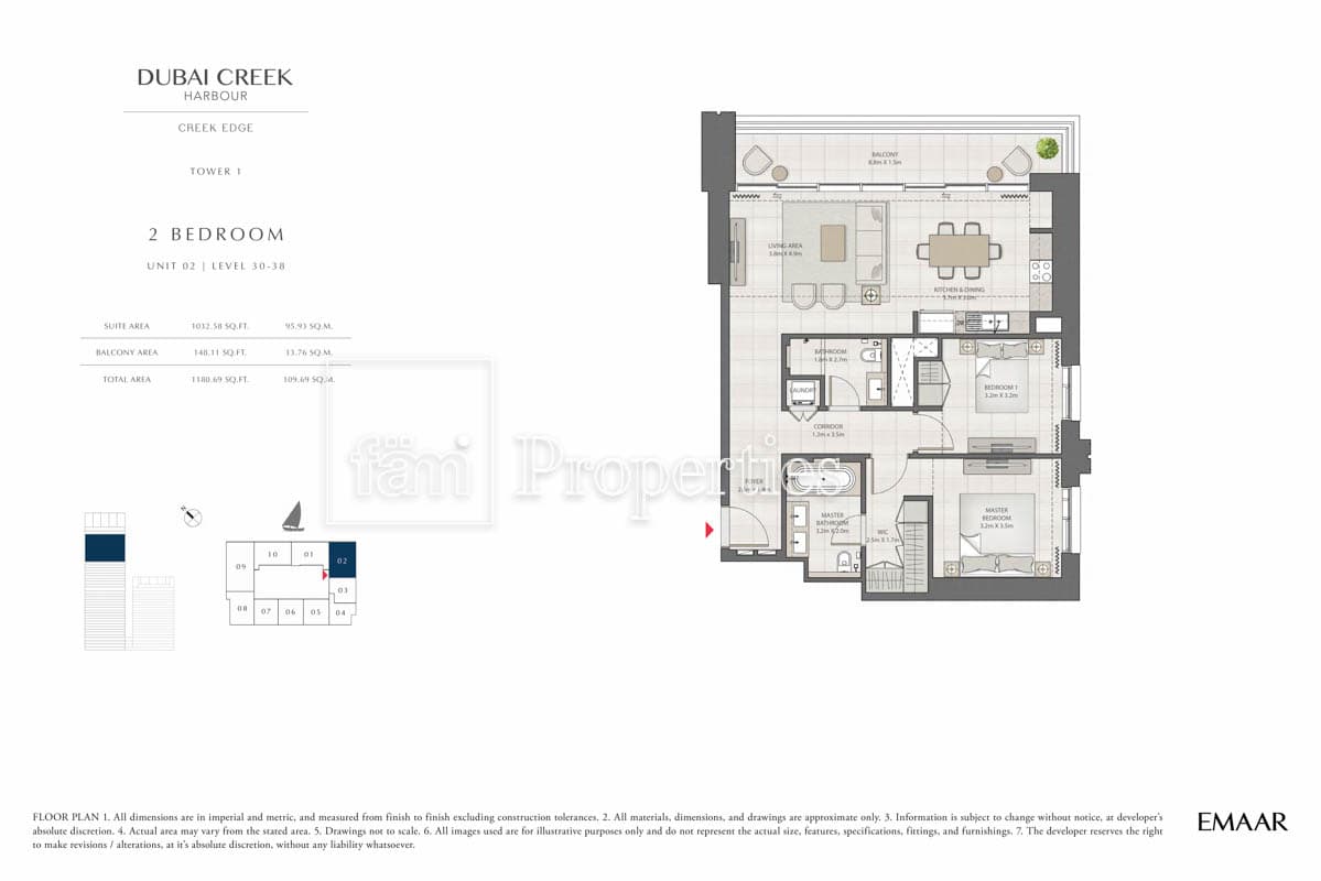 Creek Edge Tower 1, 2-Bed Floor Plan, type: 2 Bedroom