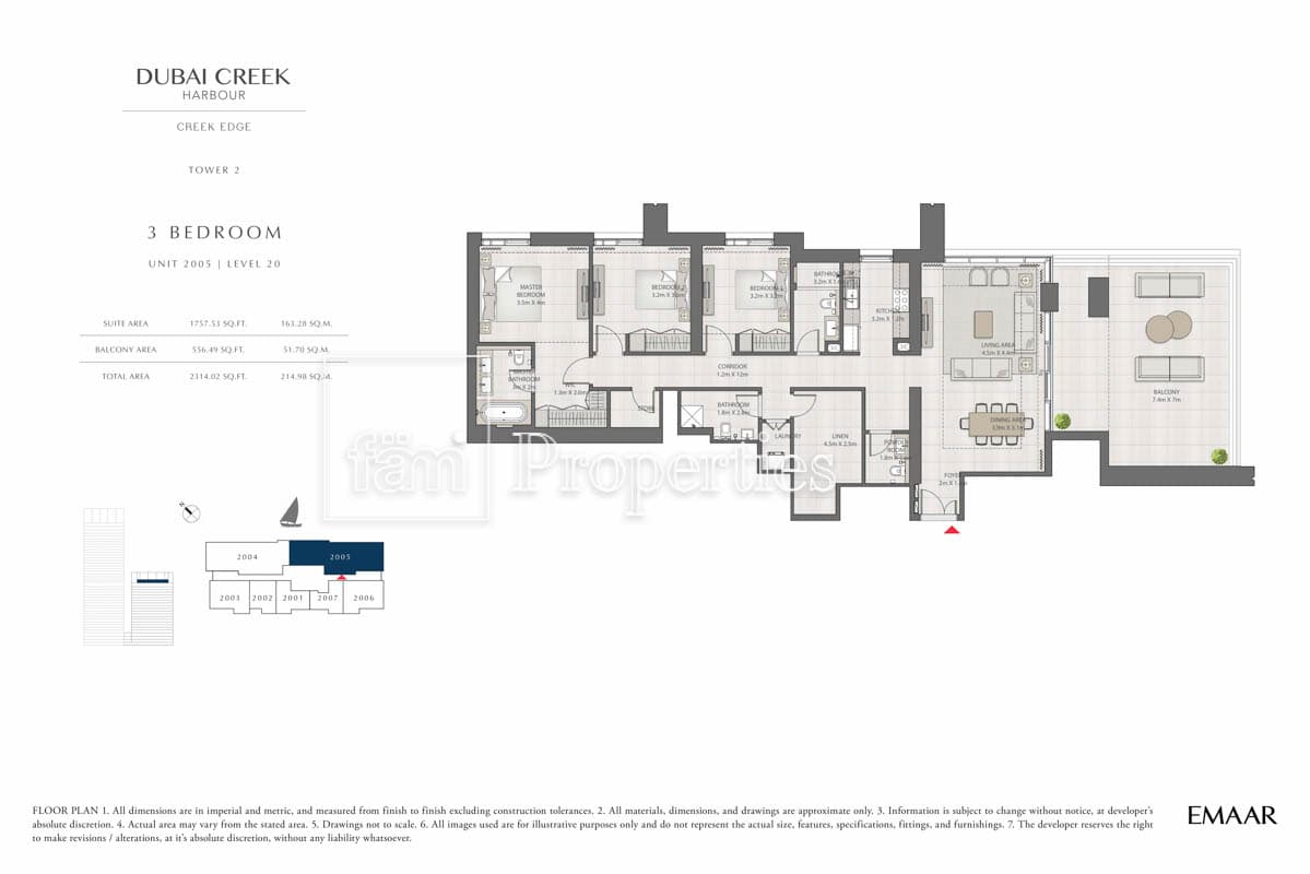 Creek Edge Tower 1, 3-Bed Floor Plan, type: 3 Bedroom