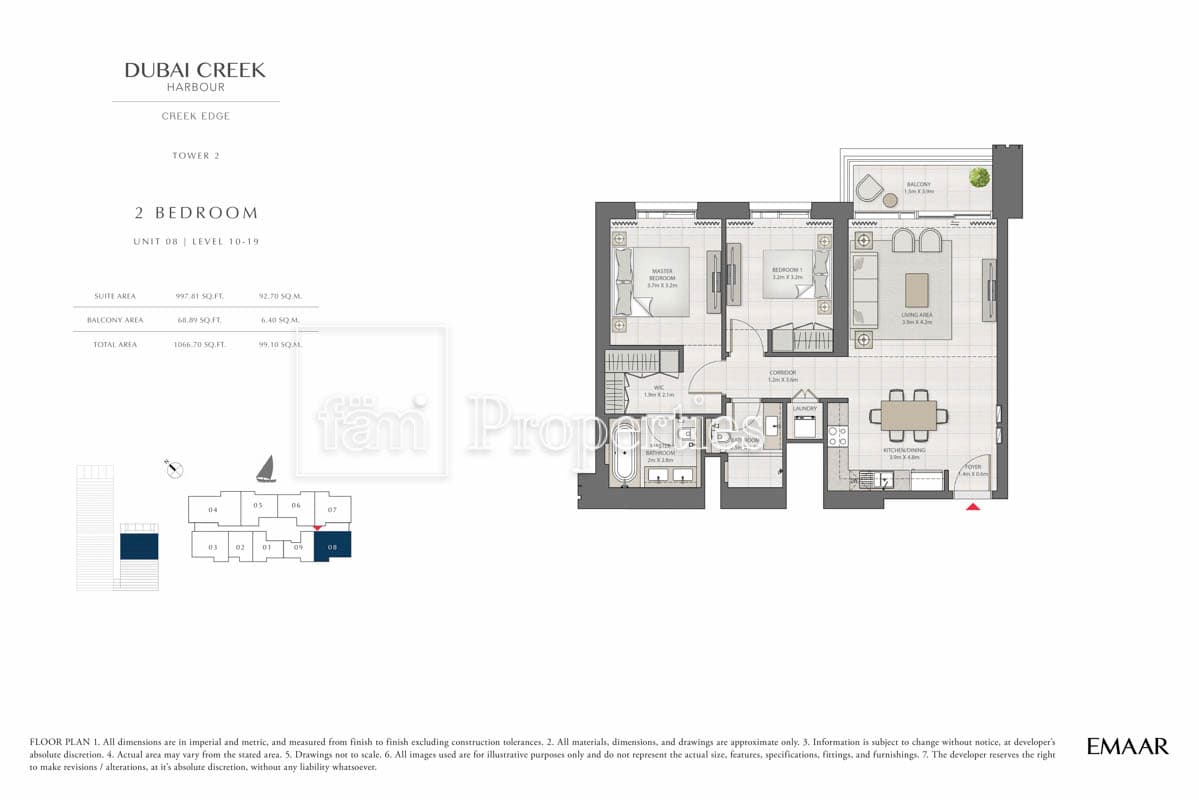 Creek Edge Tower 1, 2-Bed Floor Plan, type: 2 Bedroom
