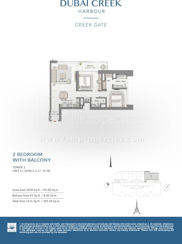 Creek Gate Tower 2, 2-Bed Floor Plan, type: 2 Bedroom