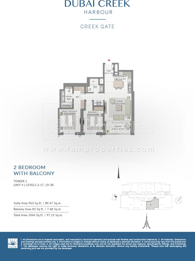 Creek Gate Tower 2, 2-Bed Floor Plan, type: 2 Bedroom