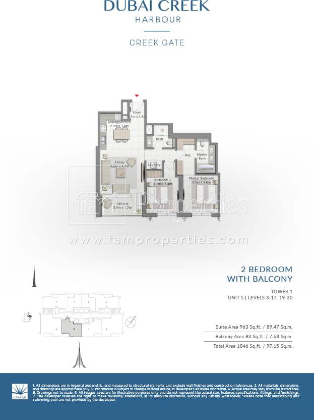 Creek Gate Tower 2, 2-Bed Floor Plan, type: 2 Bedroom