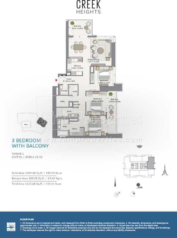 Creek Heights Apartments, 3-Bed Floor Plan, type: 3 Bedroom