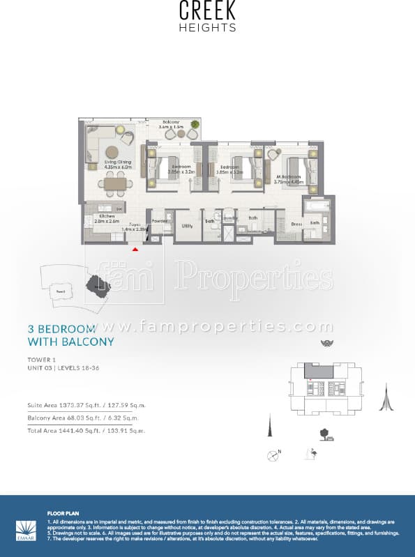 Creek Heights Apartments, 3-Bed Floor Plan, type: 3 Bedroom