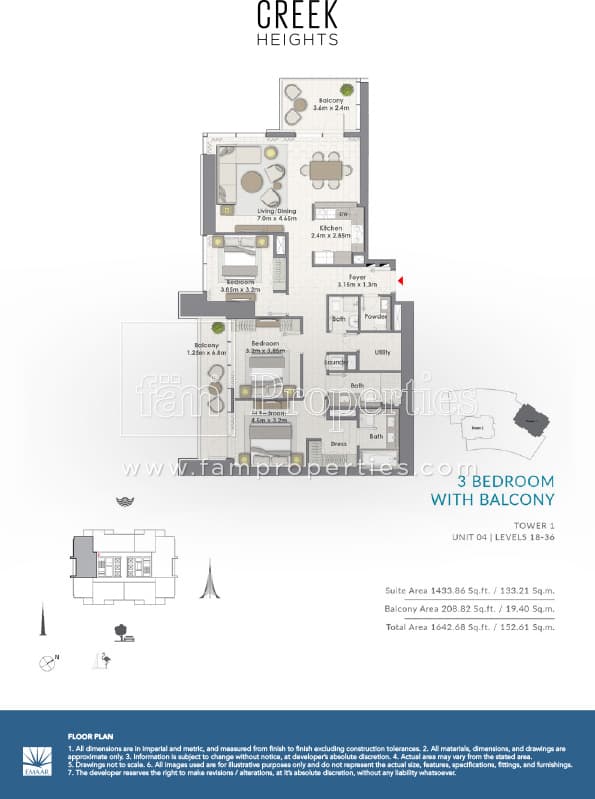 Creek Heights Apartments, 3-Bed Floor Plan, type: 3 Bedroom