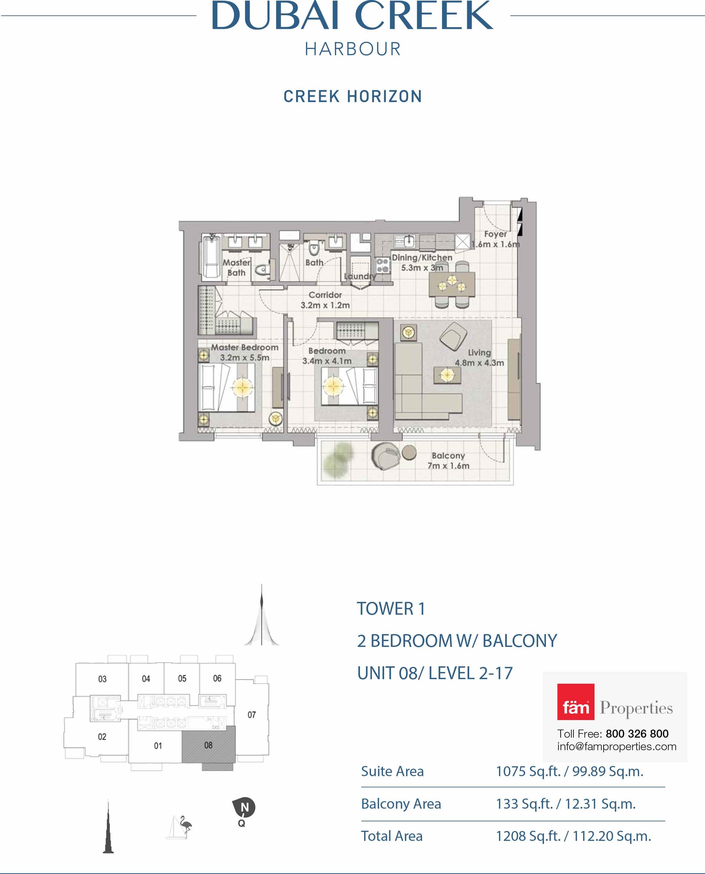 Creek Horizon Tower 1, 2-Bed Floor Plan, type: 2 BD - Unit 08
