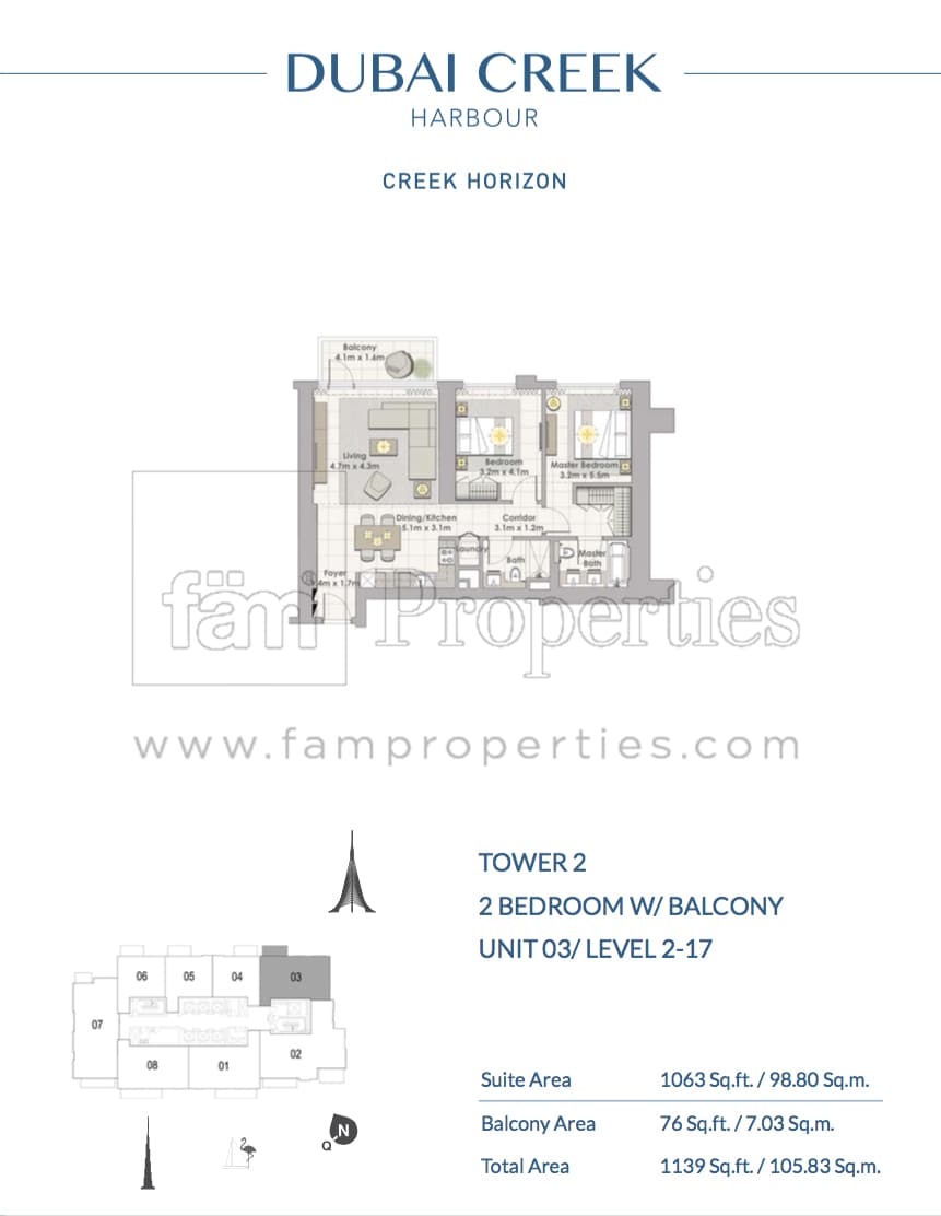 Creek Horizon Tower 2, 2-Bed Floor Plan, type: 2 BD - Unit 03 Level 2- 17