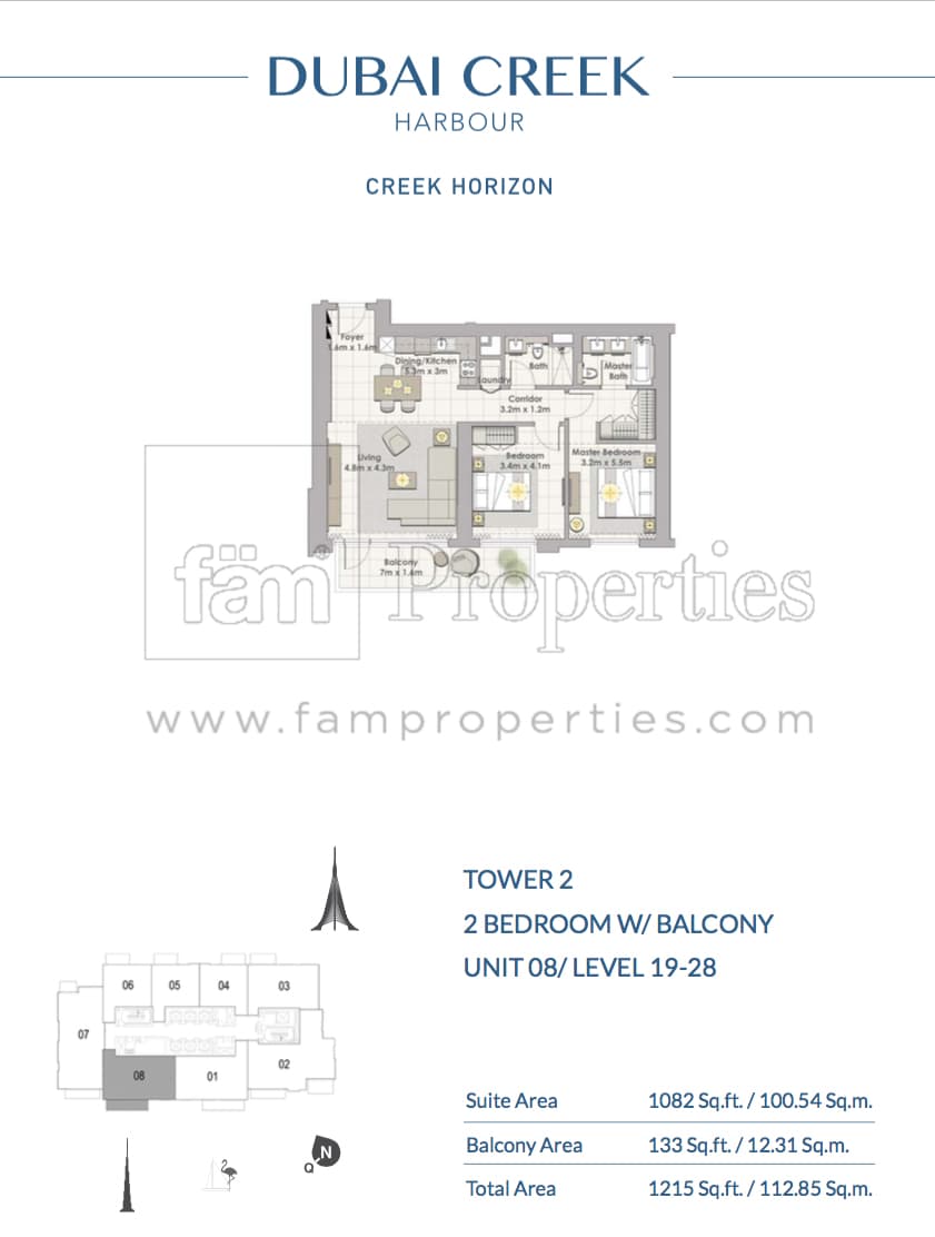 Creek Horizon Tower 2, 2-Bed Floor Plan, type: 2 BD - Unit 08 Level 19 - 28