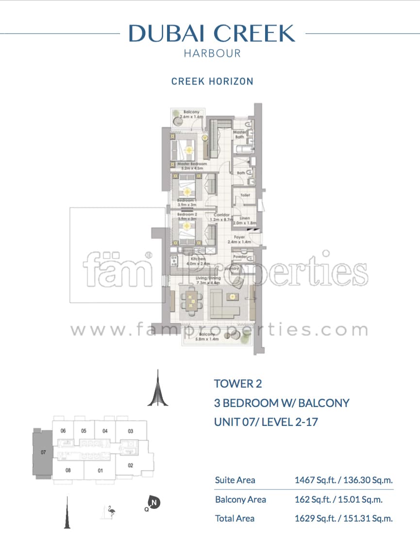 Creek Horizon Tower 2, 3-Bed Floor Plan, type: 3 BD - Unit 07 Level 2- 17