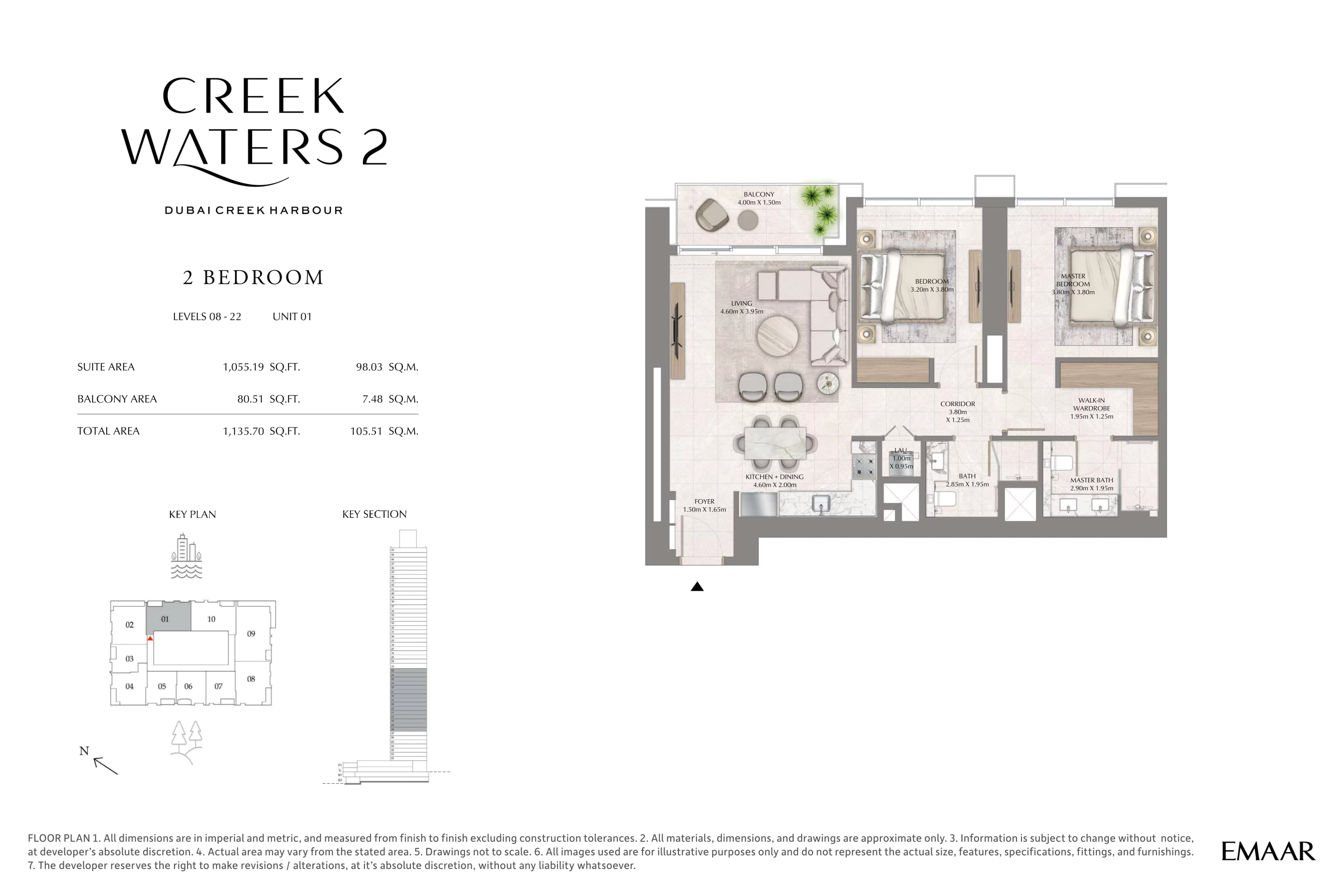Creek Waters 2, 2-Bed Floor Plan, type: