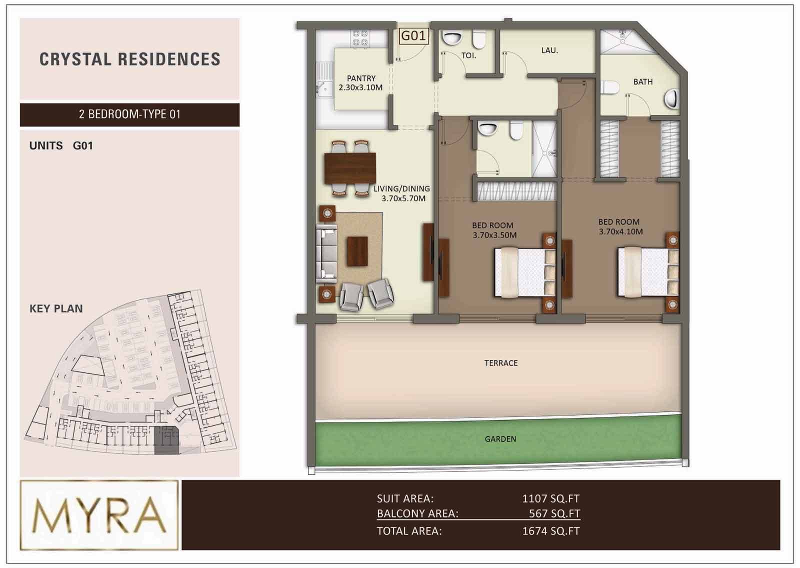 Crystal Residences, 2-Bed Floor Plan, type: 2 BD Type 01