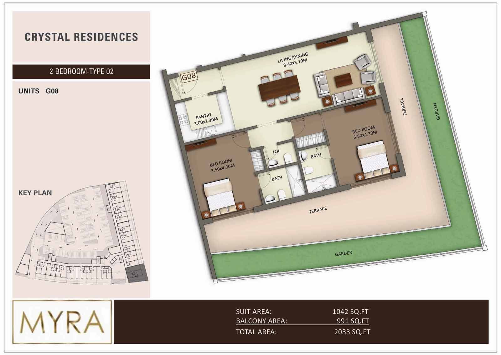 Crystal Residences, 2-Bed Floor Plan, type: 2 BD Type 02