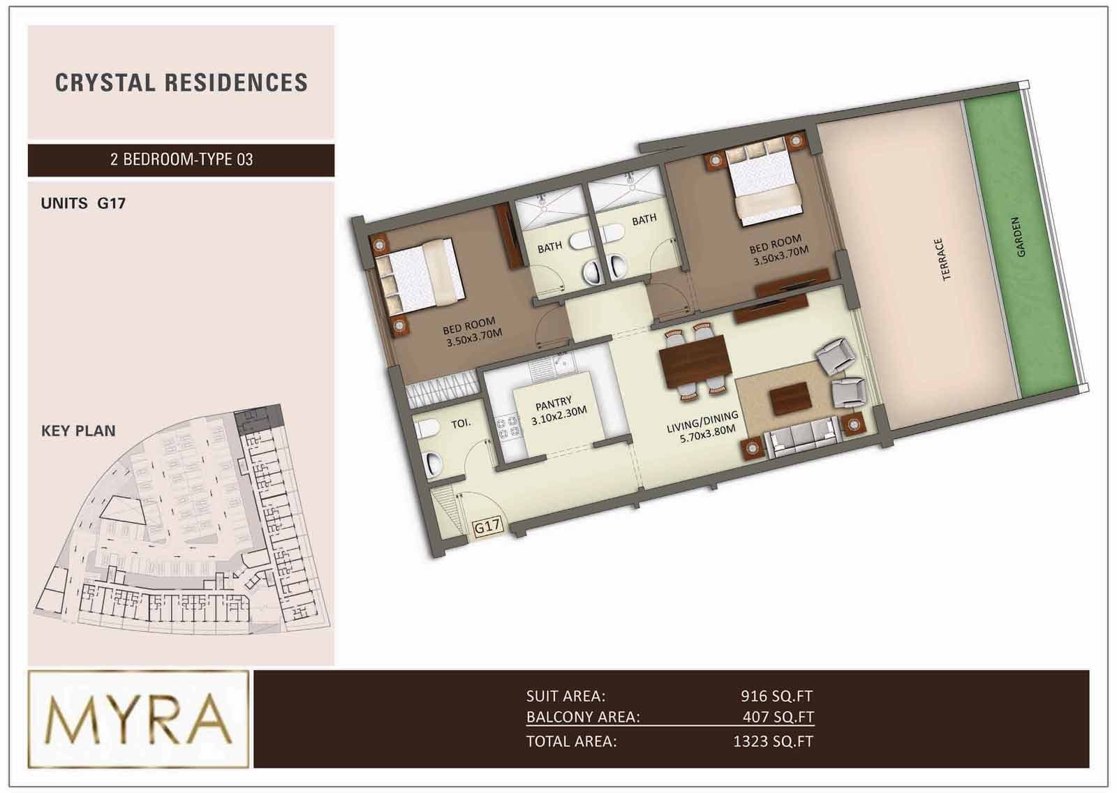 Crystal Residences, 2-Bed Floor Plan, type: 2 BD Type 03