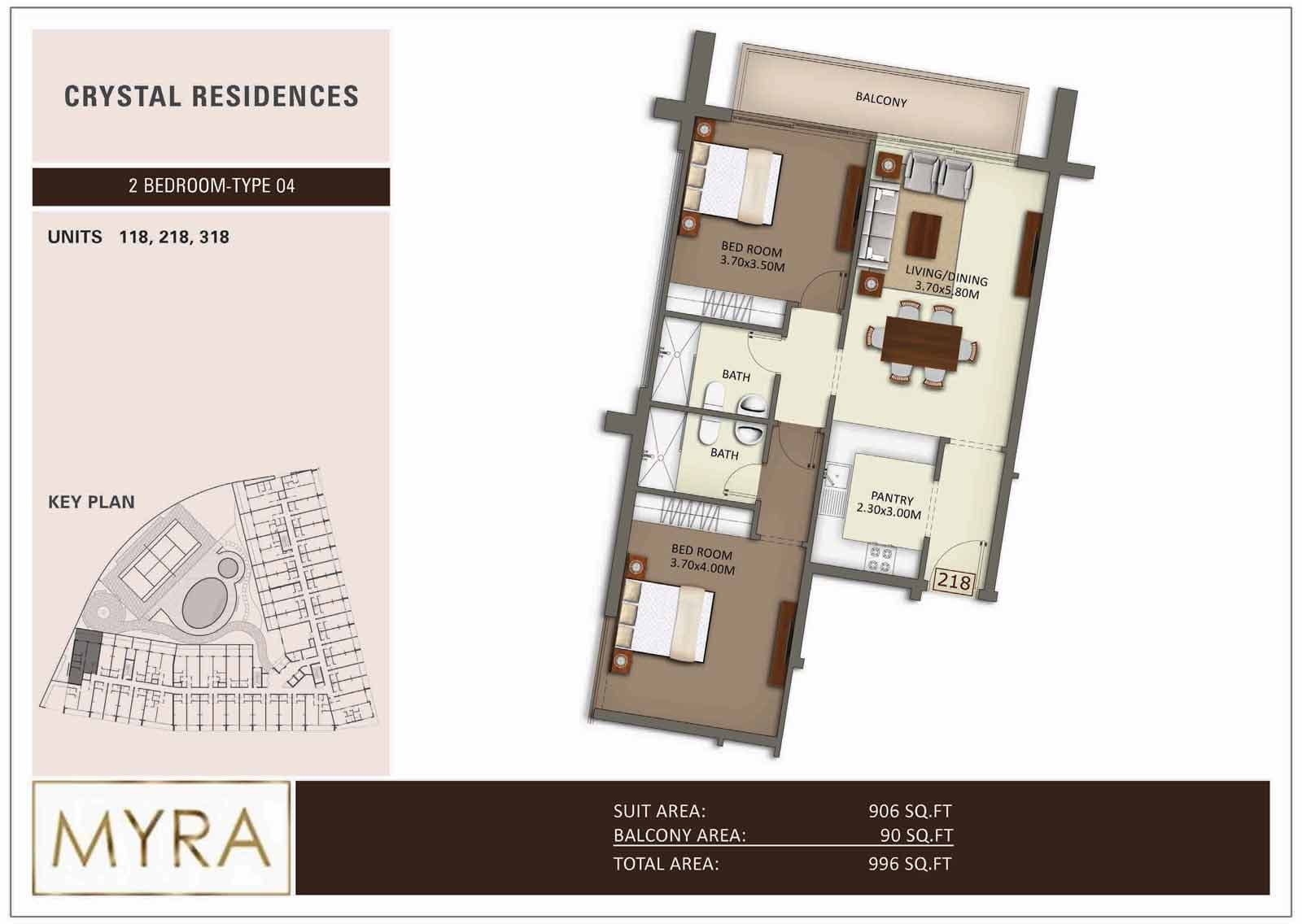 Crystal Residences, 2-Bed Floor Plan, type: 2 BD Type 04