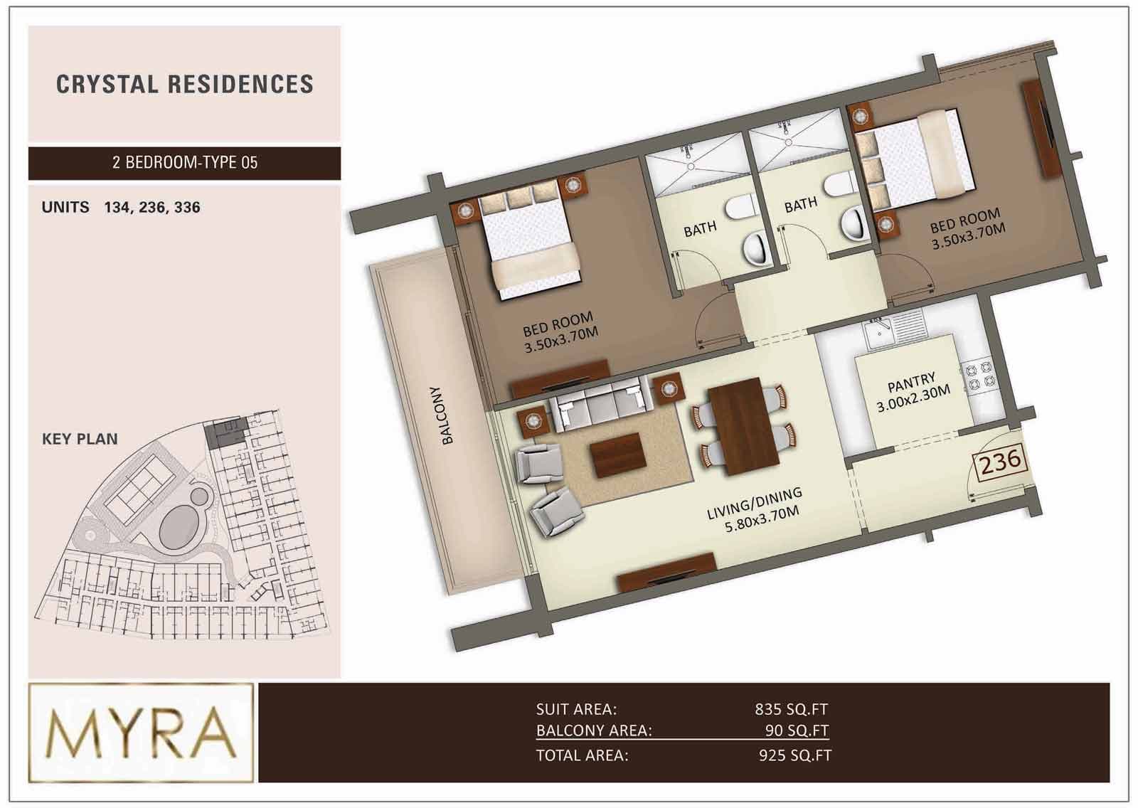Crystal Residences, 2-Bed Floor Plan, type: 2 BD Type 05