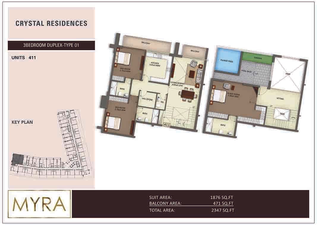 Crystal Residences, 3-Bed Floor Plan, type: 3 BD Duplex Type 01