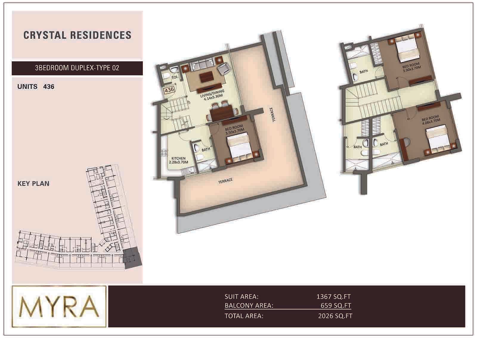 Crystal Residences, 3-Bed Floor Plan, type: 3 BD Duplex Type 02